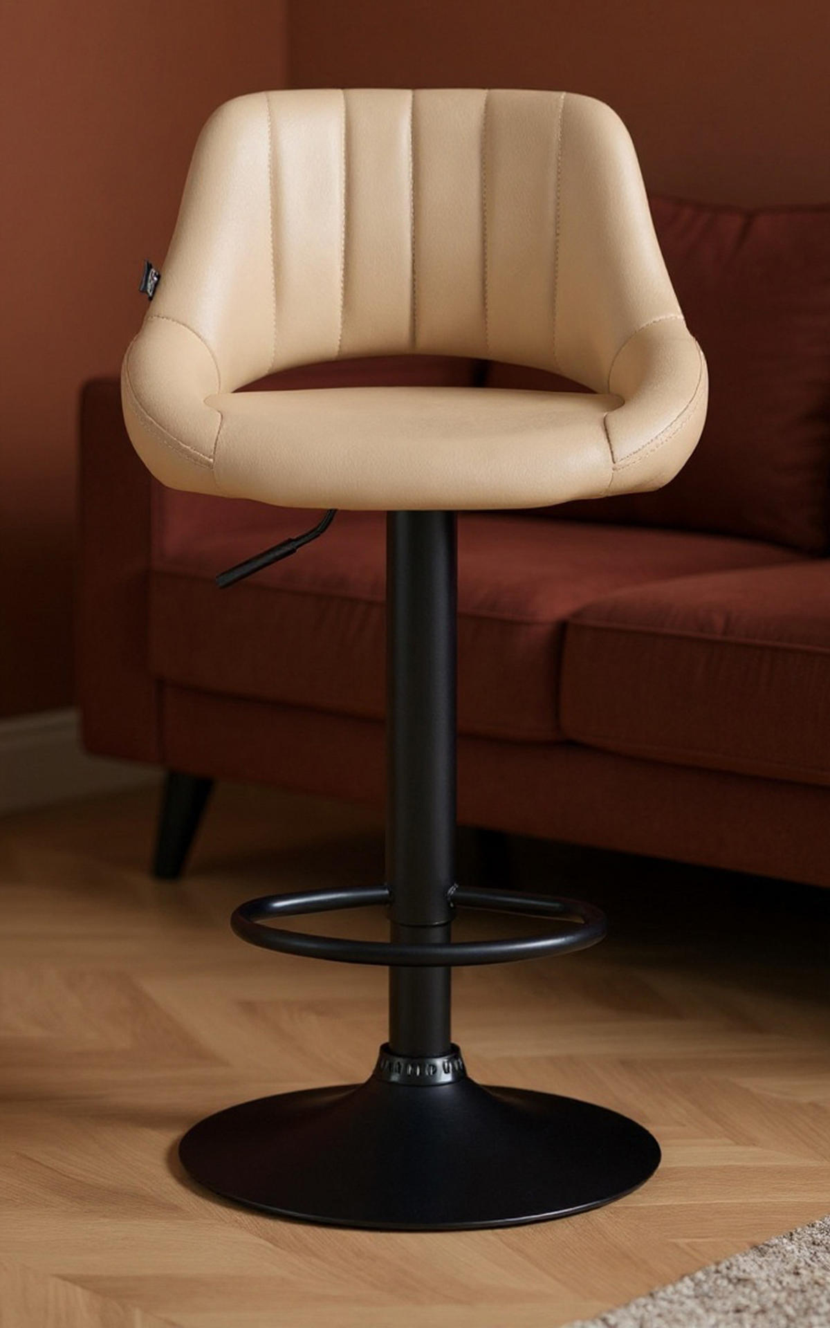 BARHOCKER 2er Set Milos Kunstleder B creme - Schwarz/Naturfarben, Kunststoff/Metall (47/106/48cm) - TPFLiving