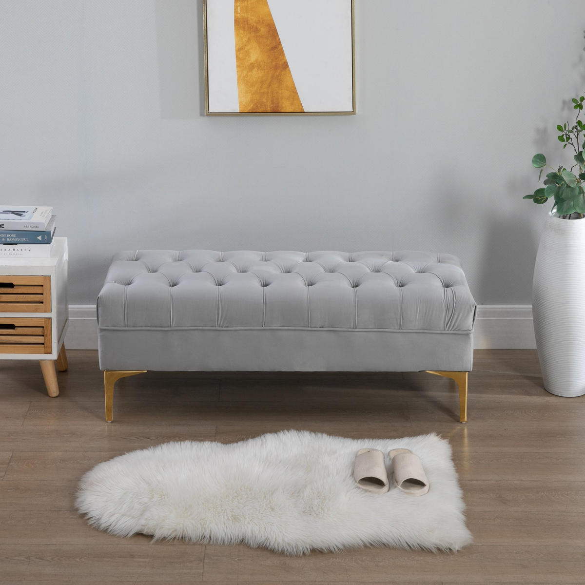 SITZBANK - Grau, Textil/Metall (118/45/42cm) - Jamb