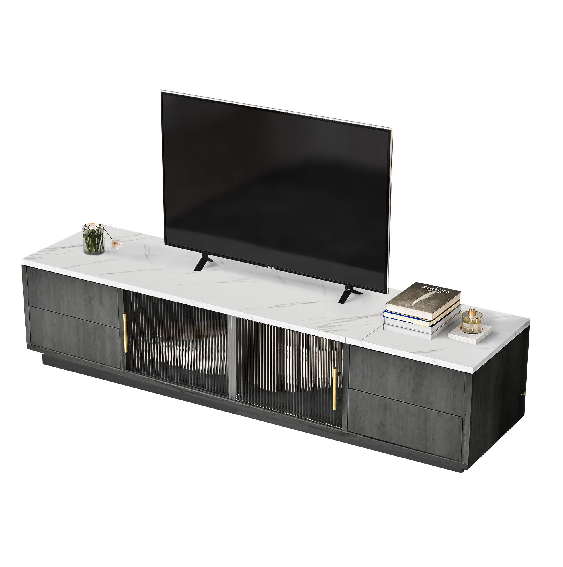TV-LOWBOARD 160/40/38,5 cm mit 4 Push-to-open-Schubladen und Kabelmanagement, Grau - Grau, Holzwerkstoff (160/38.5/40cm) - Redom