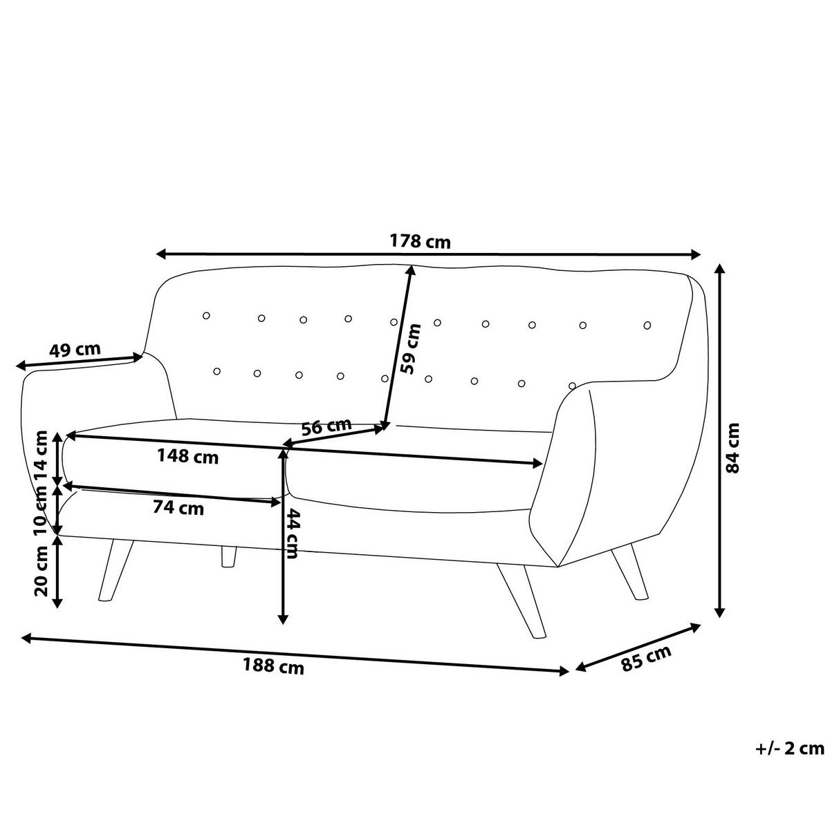 3-SITZER-SOFA Samtstoff Grau Bodo - Grau, Textil (188/84/85cm) - Beliani