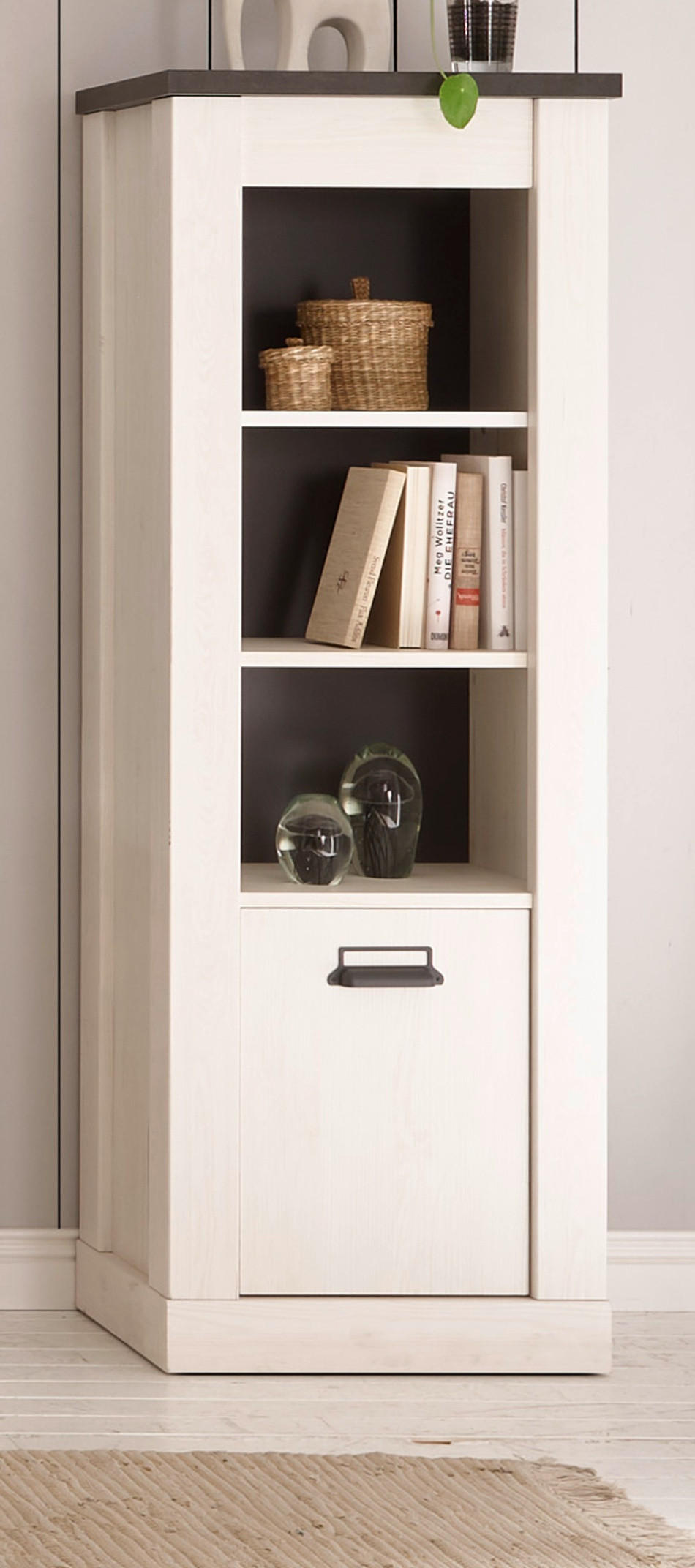 AKTENREGAL weiß Pinie, anthrazit Landhaus, Büroregal mit Soft-Close - Anthrazit/Weiß, Holzwerkstoff/Metall (51/146/38cm) - Furn.Design
