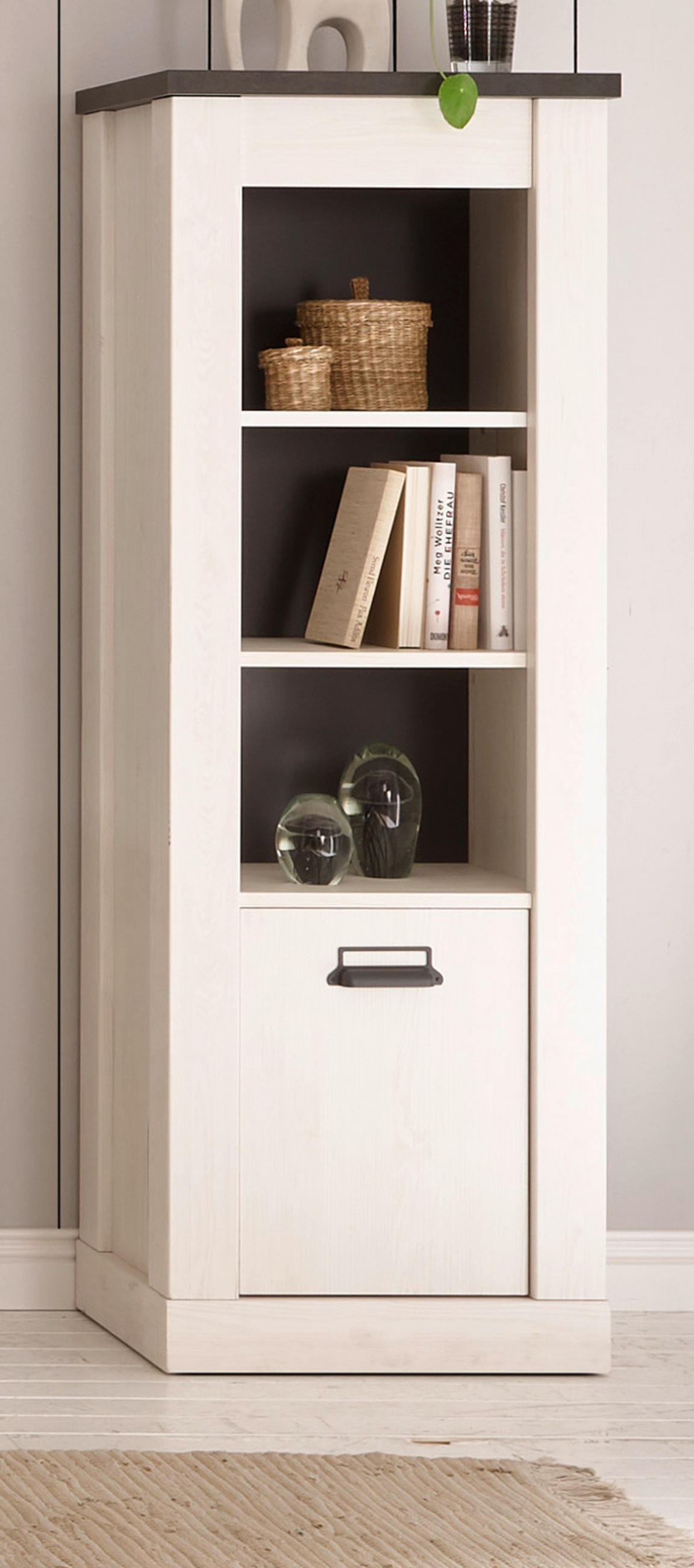 AKTENREGAL weiß Pinie, anthrazit Landhaus, Büroregal mit Soft-Close - Anthrazit/Weiß, Holzwerkstoff/Metall (51/146/38cm) - Furn.Design