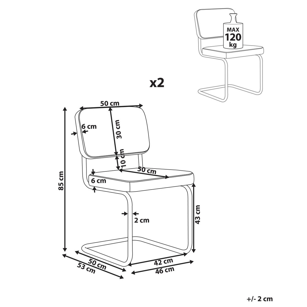 ESSZIMMERSTUHL 2er-Set Cremeweiß Irwin - Silberfarben/Weiß, Textil (50/85/53cm) - Beliani