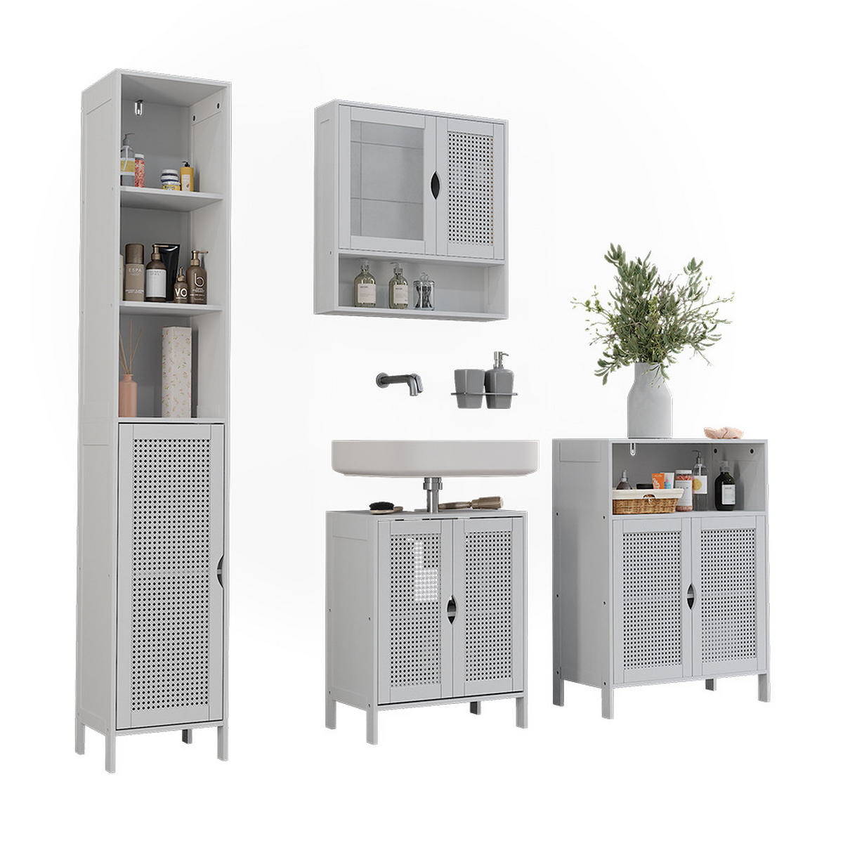 BADMÖBEL-SET Liora, Weiß, 4 Teile - Weiß, Holzwerkstoff (48/60/29cm) - Vicco