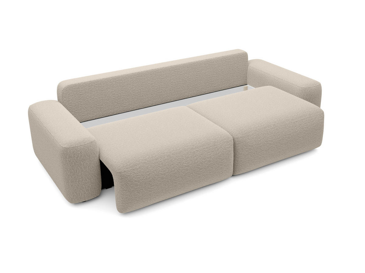 BETTSOFA RUOTA Beige Bucle-Stoff mit Schlaffunktion - Beige, Textil (105/87/257cm) - MASSENO