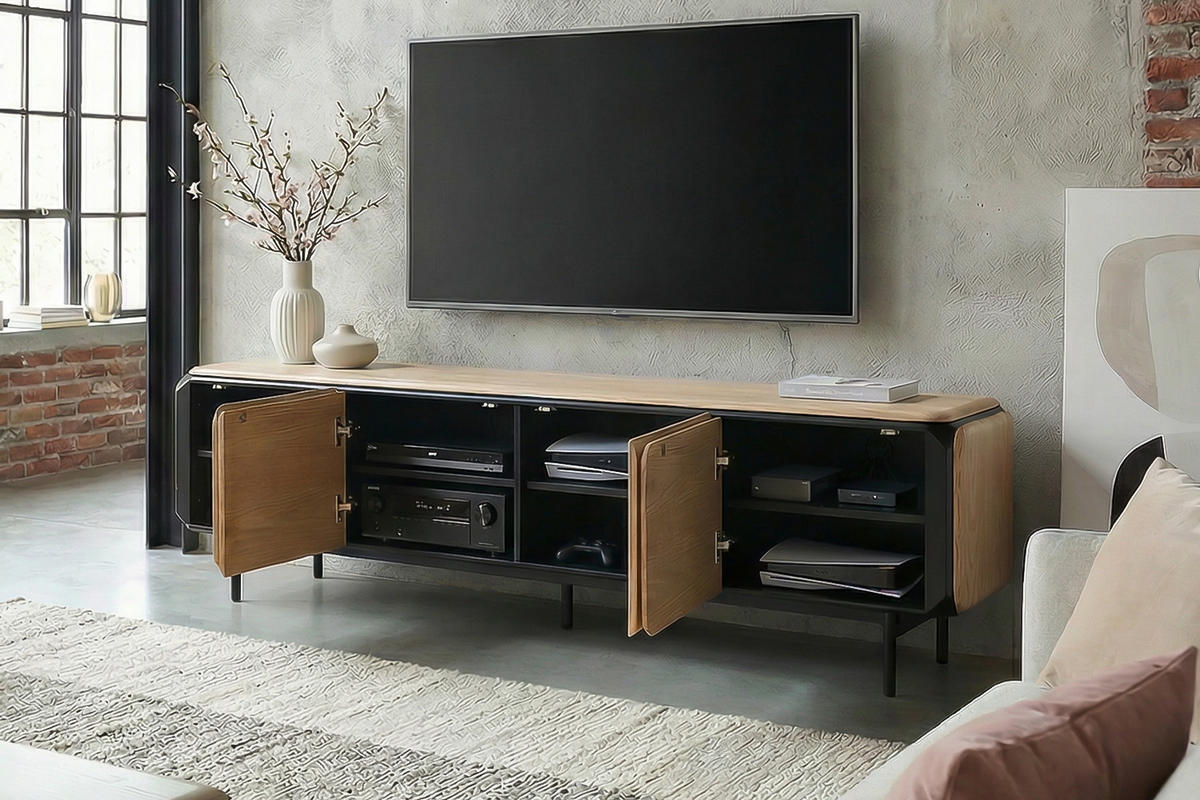 LOWBOARD AVRIL Braun Eiche - Schwarz/Braun, Holzwerkstoff/Metall (200/56/40cm) - KAWOLA