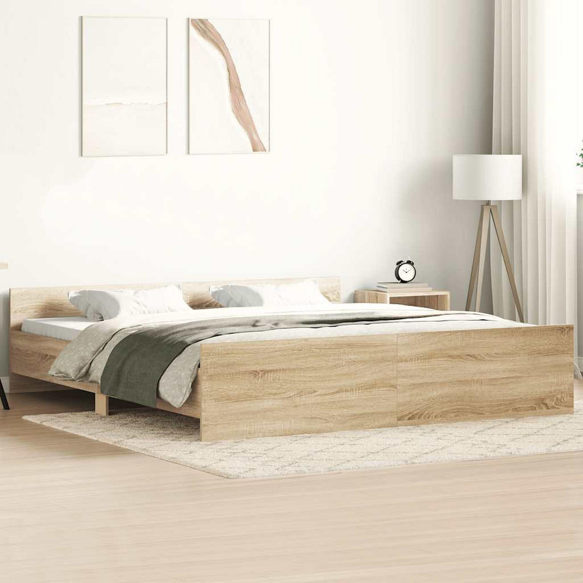 BETTGESTELL mit Kopf- und Fußteil Sonoma-Eiche 200x200 cm - Braun, Holz - furnicato