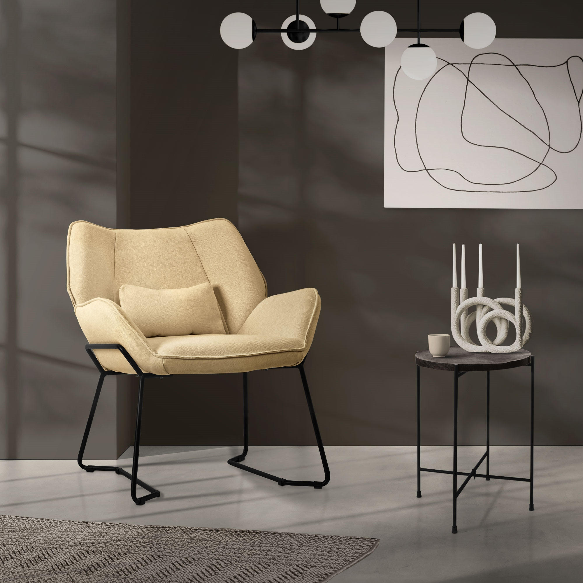 RELAXSESSEL Leinen Sand - Gelb, Metall (77/85/75cm) - ML-DESIGN