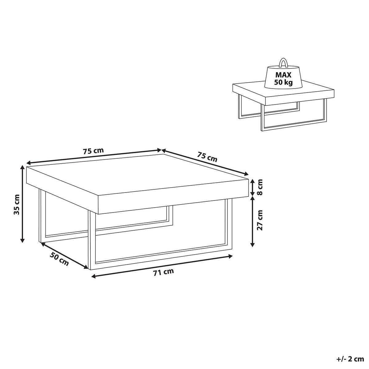 COUCHTISCH Betonoptik/schwarz 75/75 cm Deluz - Schwarz/Grau, Holzwerkstoff (75/75/35cm) - Beliani