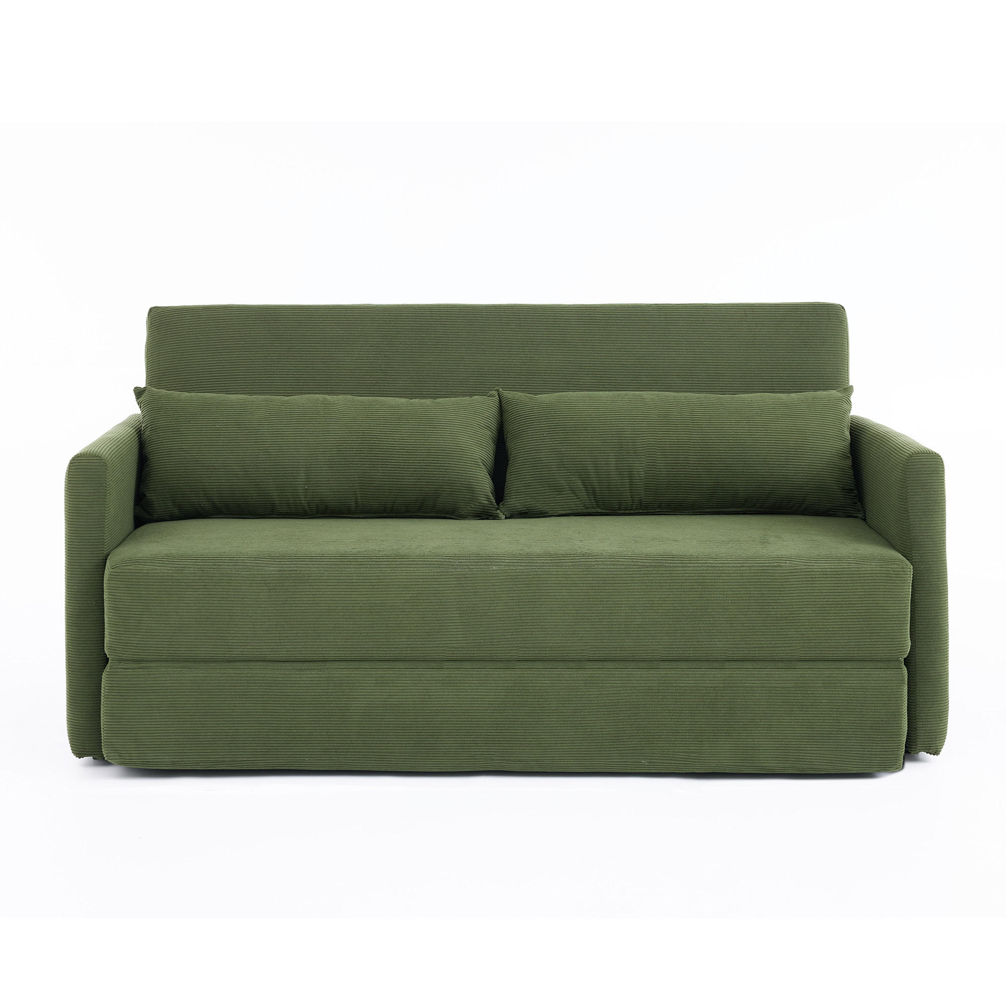 2-SITZER SCHLAFSOFA Cord Grün mit Kissen und Magazintaschen - Grün, Holzwerkstoff/Textil (165/67/212cm) - WISHDOR
