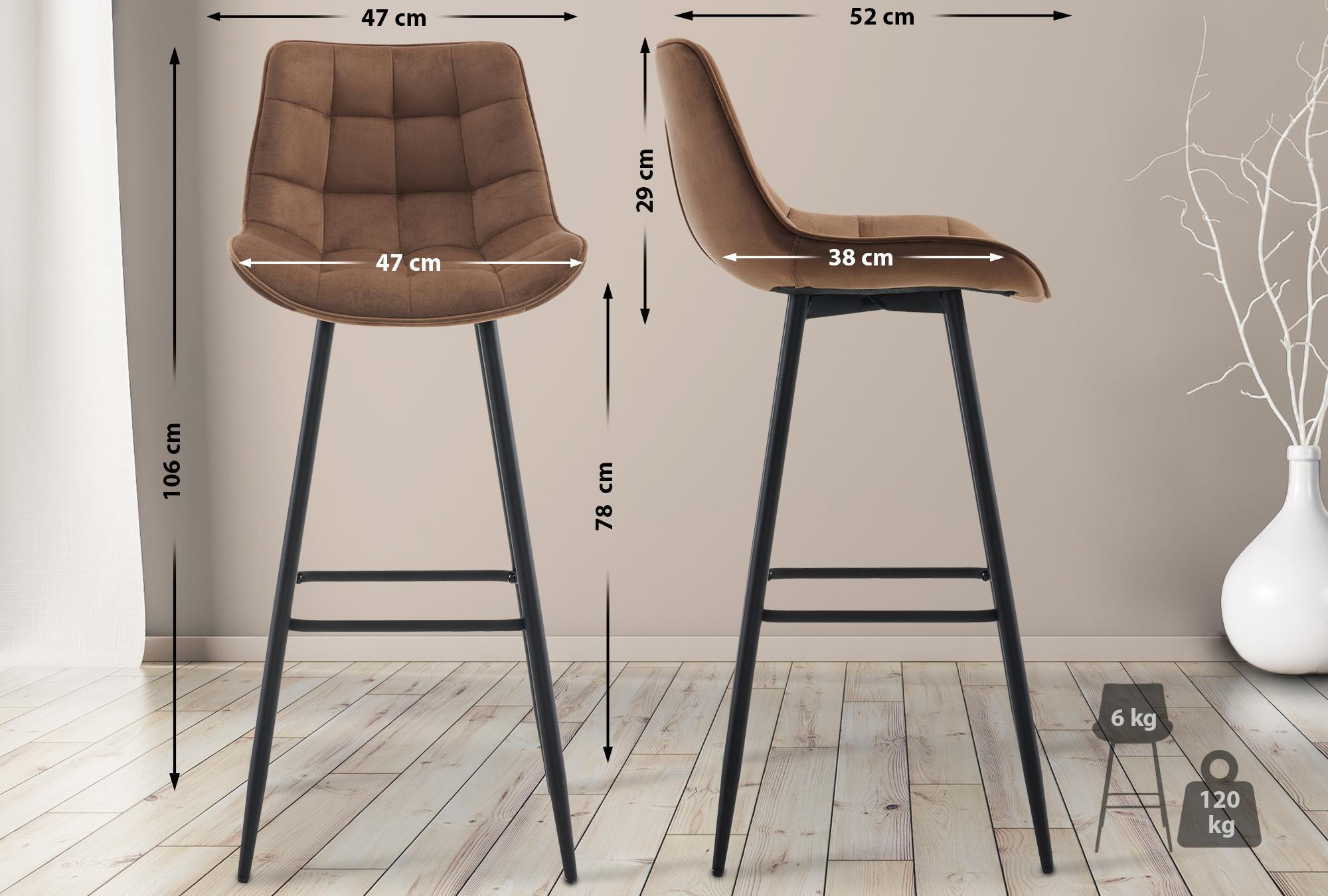 BARHOCKER SYDNEY Braun Samt - Braun, Metall (47/106/52cm) - DELUKE