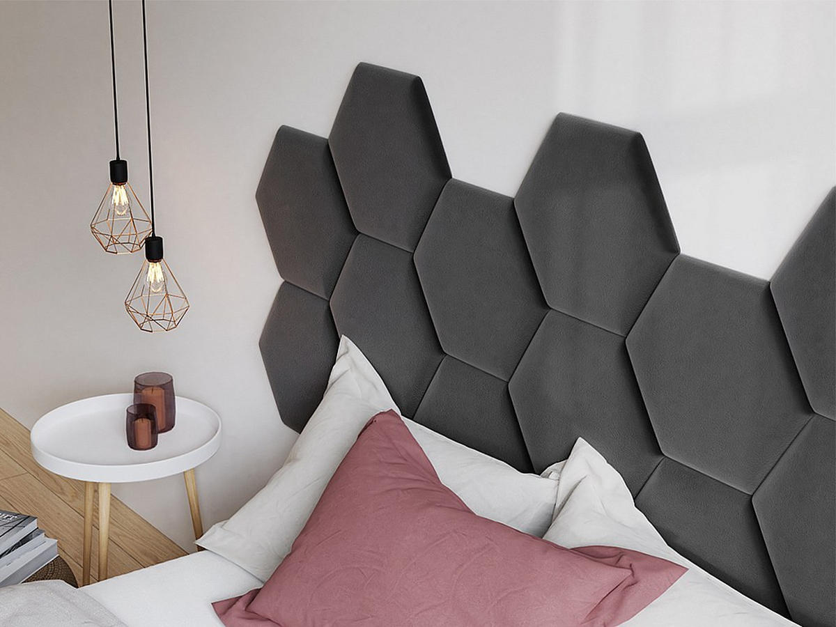 WANDPANEEL Bettkopfteil - Samt - 220 cm - Grau - HOPE - Anthrazit, Textil (224/108/5cm) - Pascal Morabito