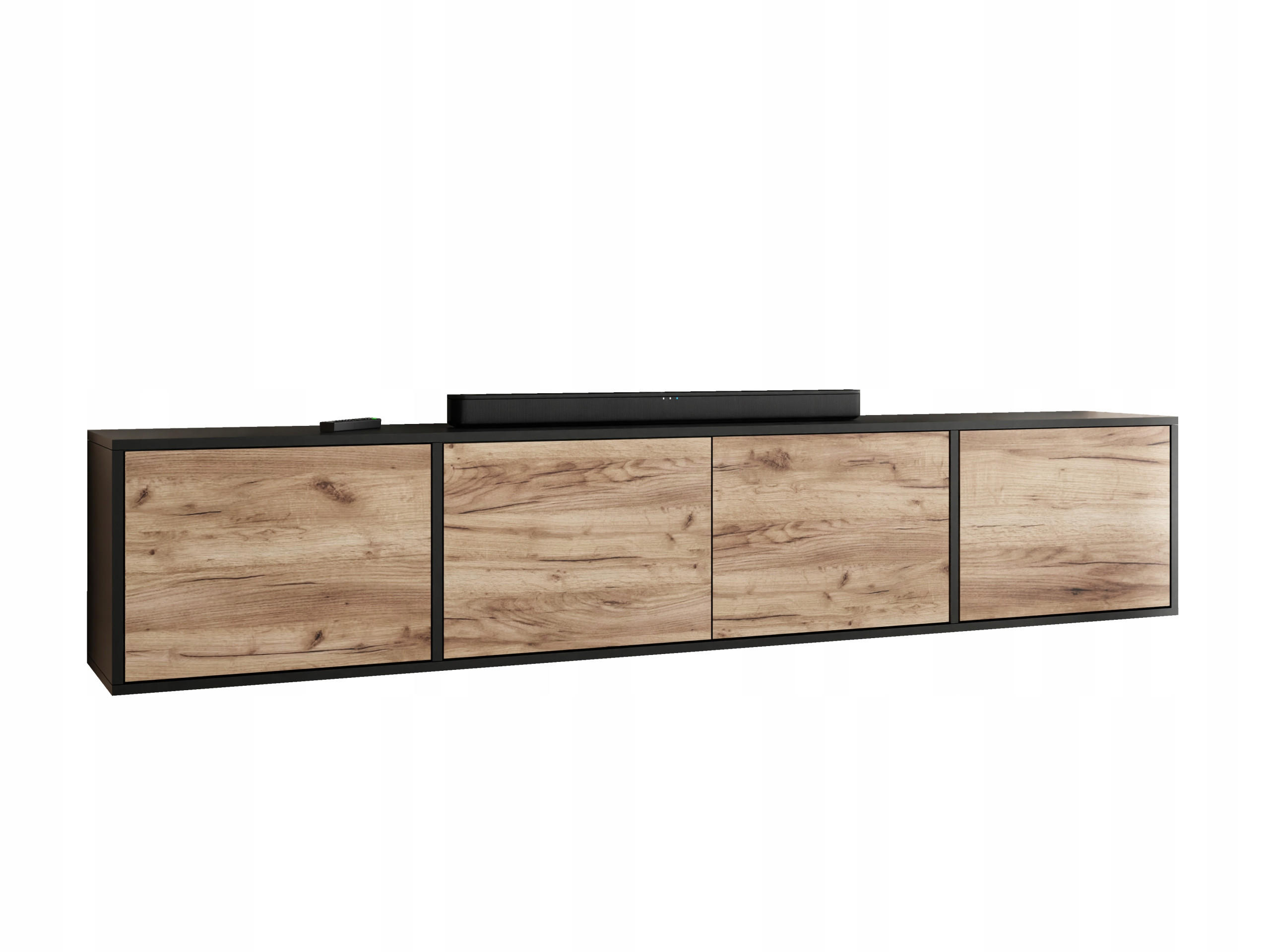 TV-LOWBOARD EDI 4 Schwarz / Craft Gold Eiche – 4-türig - Honigeiche/Schwarz, Holzwerkstoff (206.4/42/38.9cm)