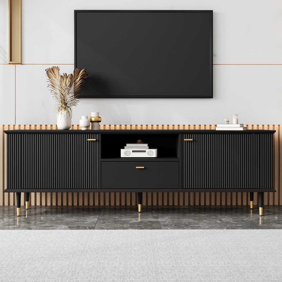 TV-LOWBOARD 170/36/54 cm schwarz aus MDF mit Soft-Close - Schwarz, Holzwerkstoff (36/54/170cm) - OKWISH