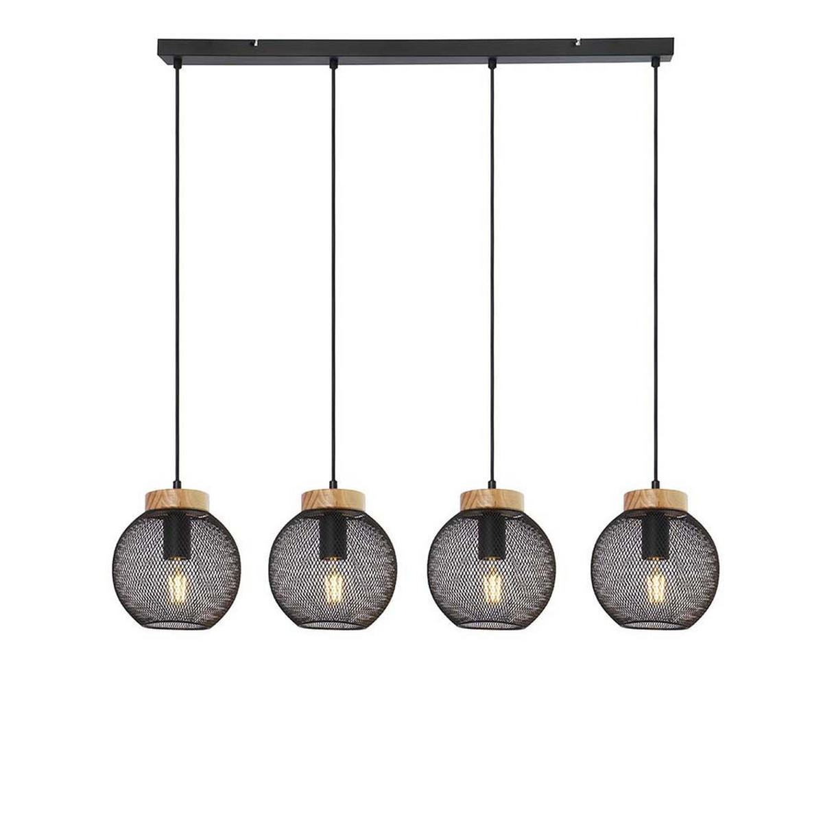 HÄNGELEUCHTE Metall Schwarz Drahtgeflecht - Schwarz, Holz (95/20/120cm) - Globo Lighting