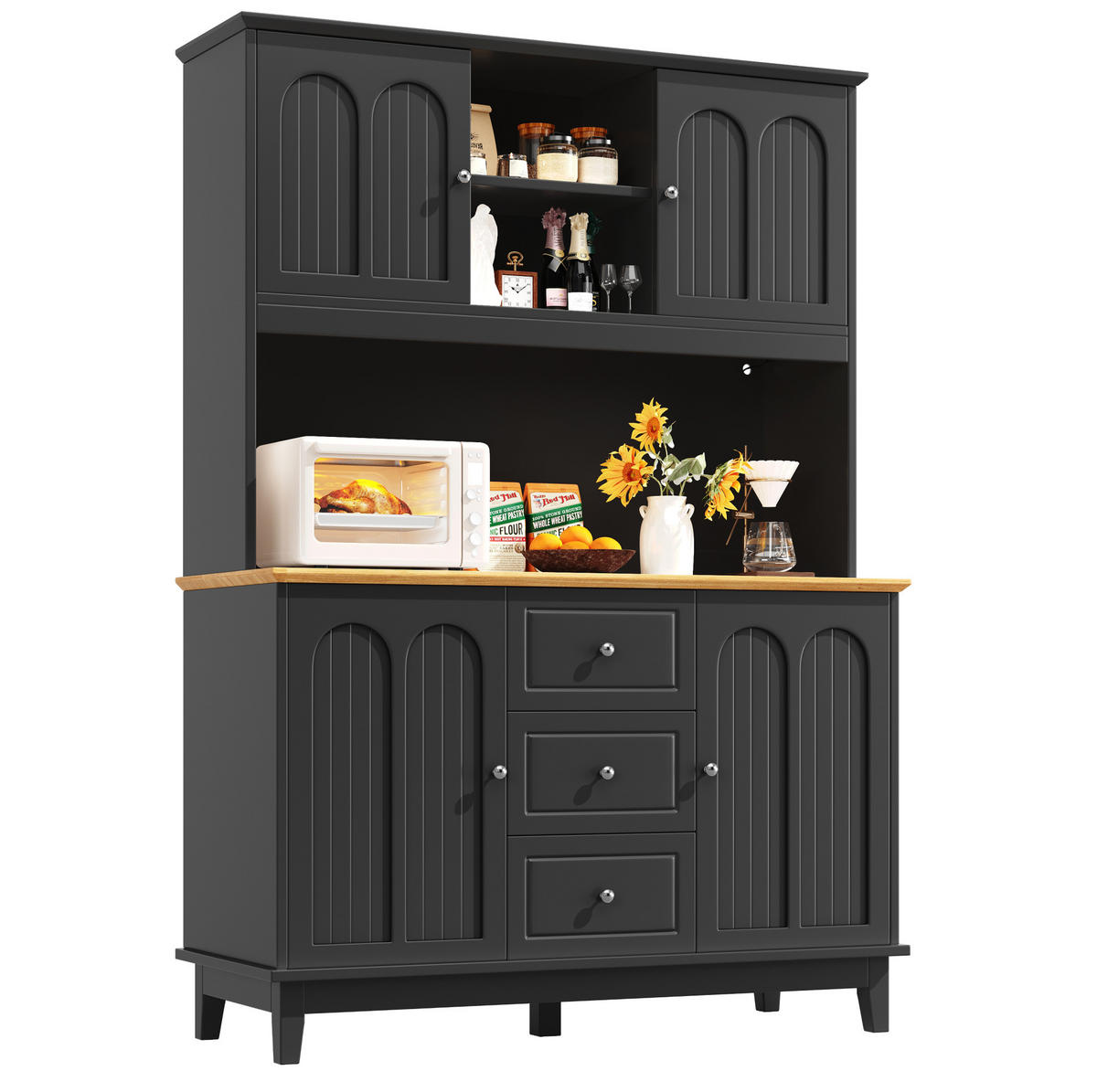 BUFFET 120/40/180 cm Schwarz/Natur aus MDF mit LED - Schwarz, Holzwerkstoff (120/180/40cm) - OKWISH
