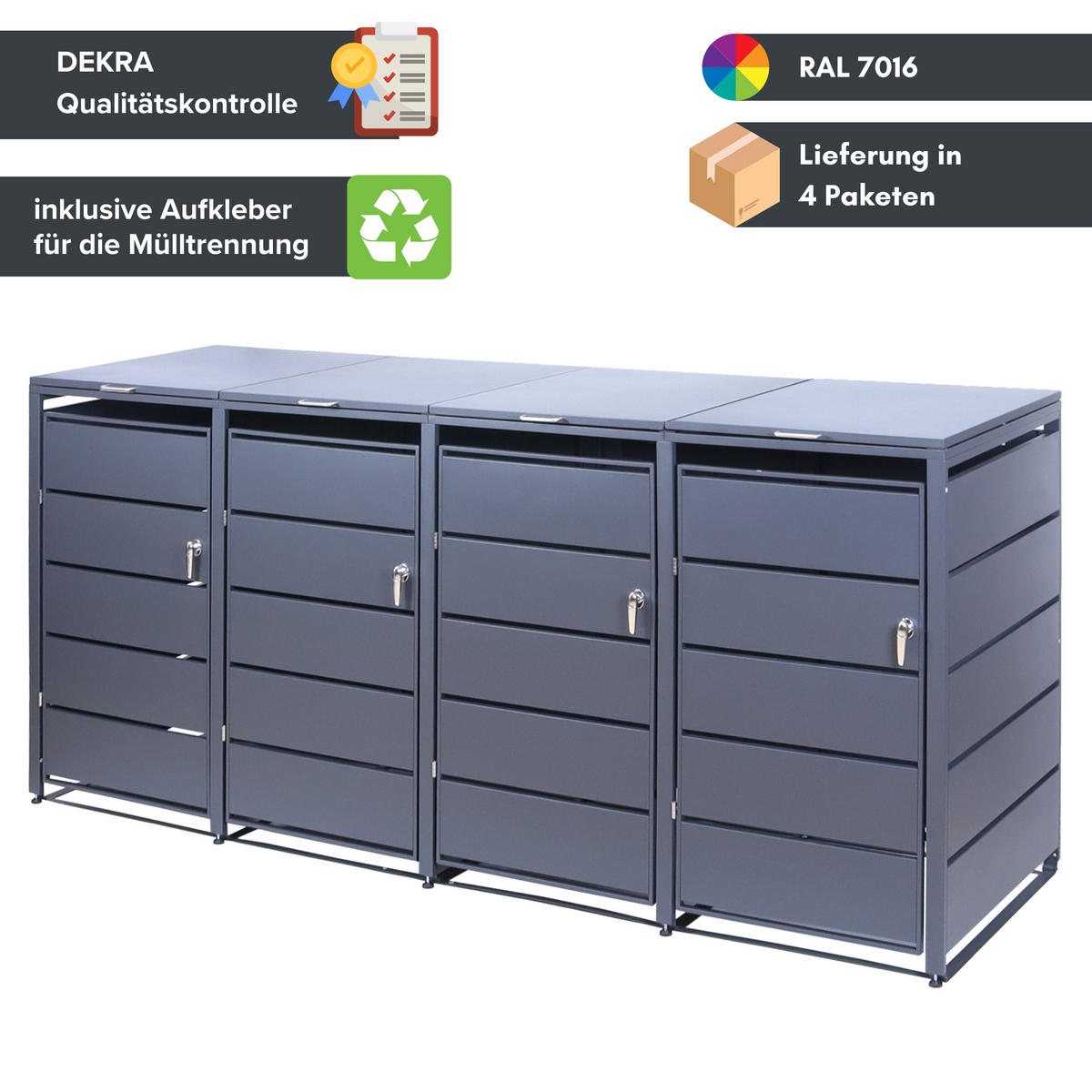 MÜLLTONNENBOX 4er - Anthrazit, Metall (260/116/80cm)