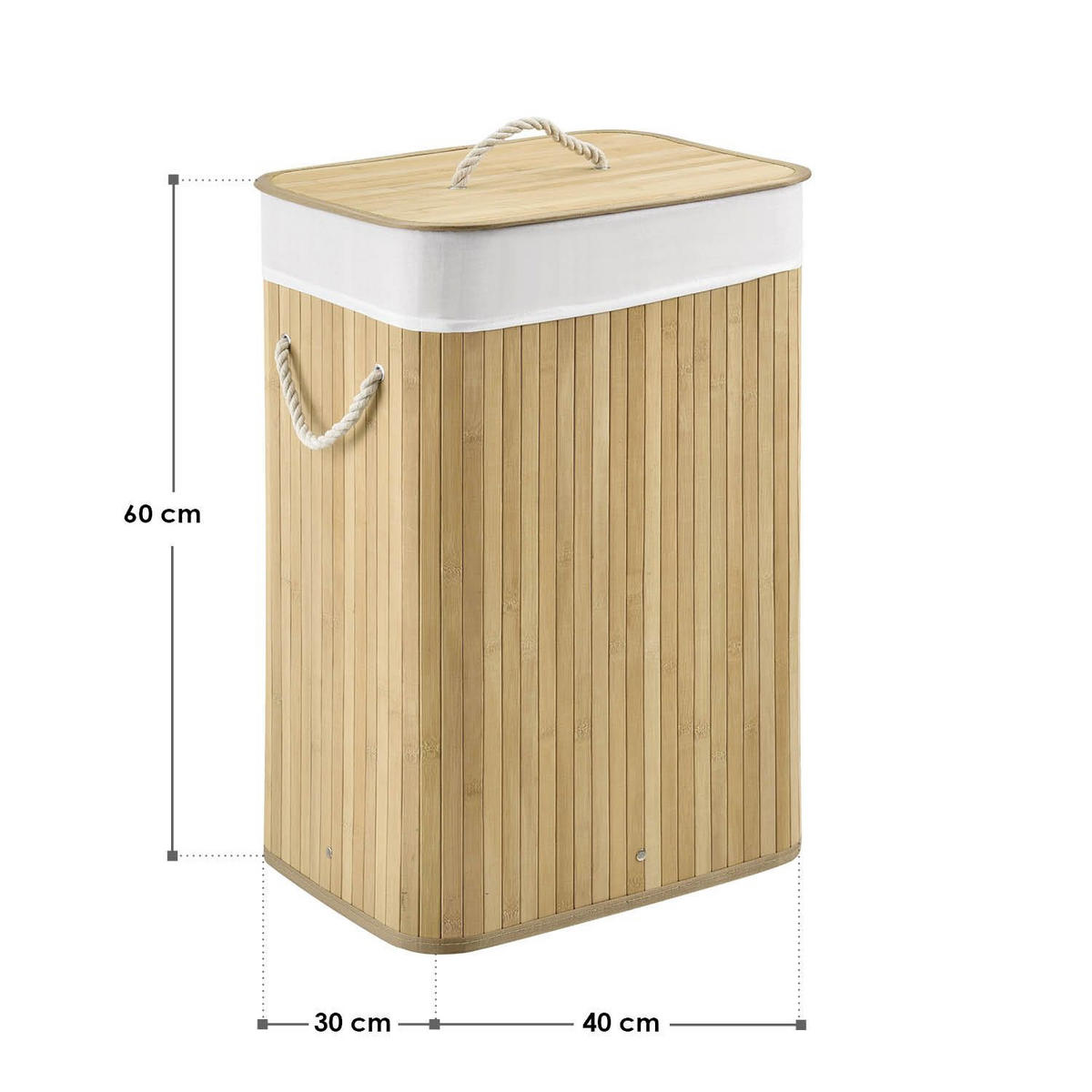 WÄSCHEKORB Curly 72 L natur - Naturfarben, Holz (40/60/30cm) - Juskys