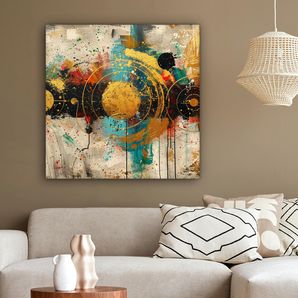 OBRAZ NA PLÁTNE Abstraktné - umenie - zlaté - moderné 90x90 cm - viacfarebná, textil (90/90cm) - MuchoWow