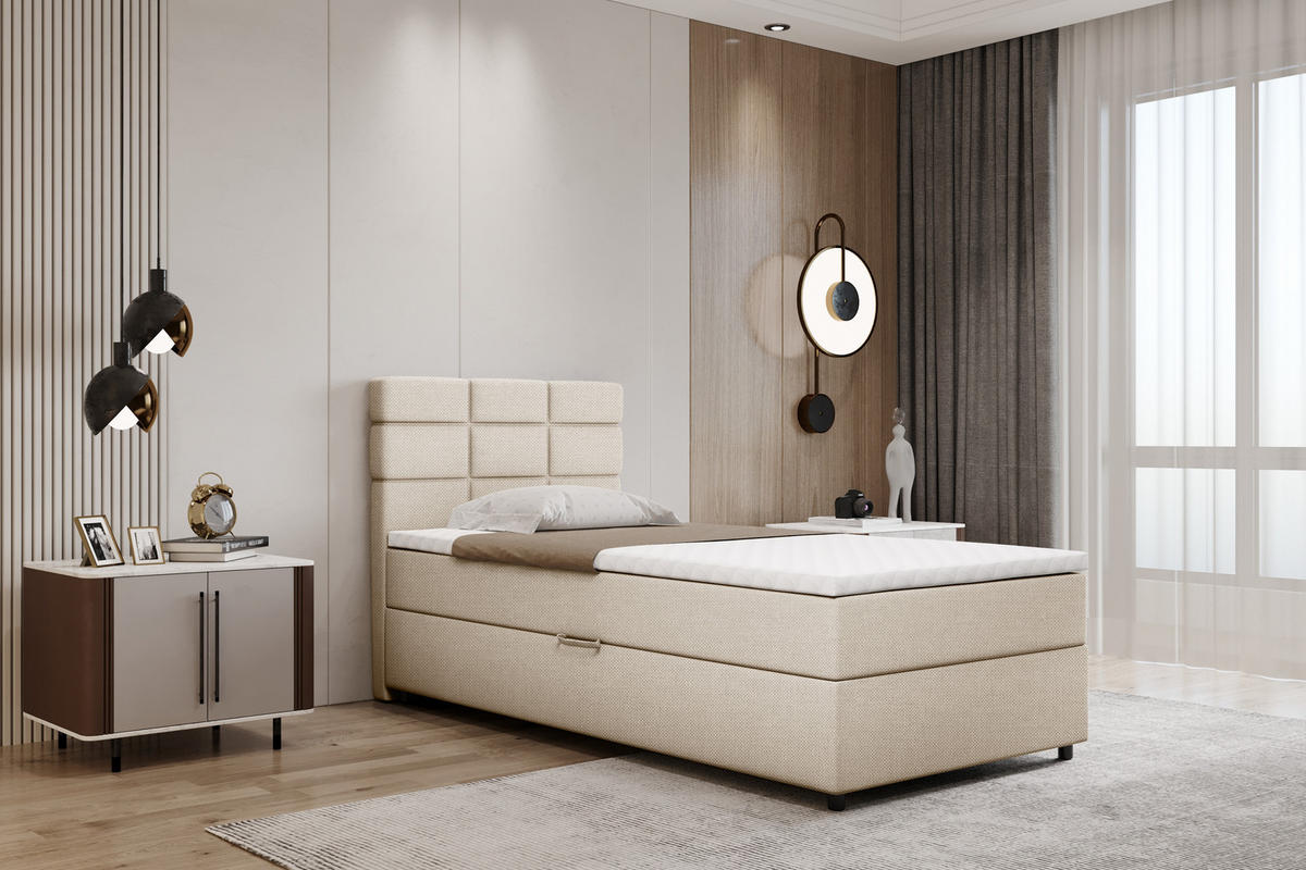 BOXBETT Reve 100 x 200 cm mit Bettkasten und Lattenrost ohne matratze - beige - Beige, Holz (100/200cm) - Homesy