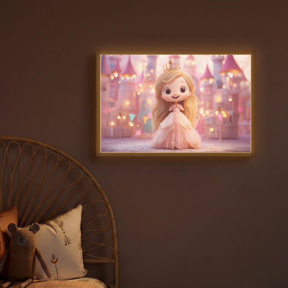 NACHTTISCHLAMPE MIT AKKU Prinzessin - Rosa - Schloss 60x40 cm - Rosa, Holzwerkstoff (8/60/40cm) - OnlyWow