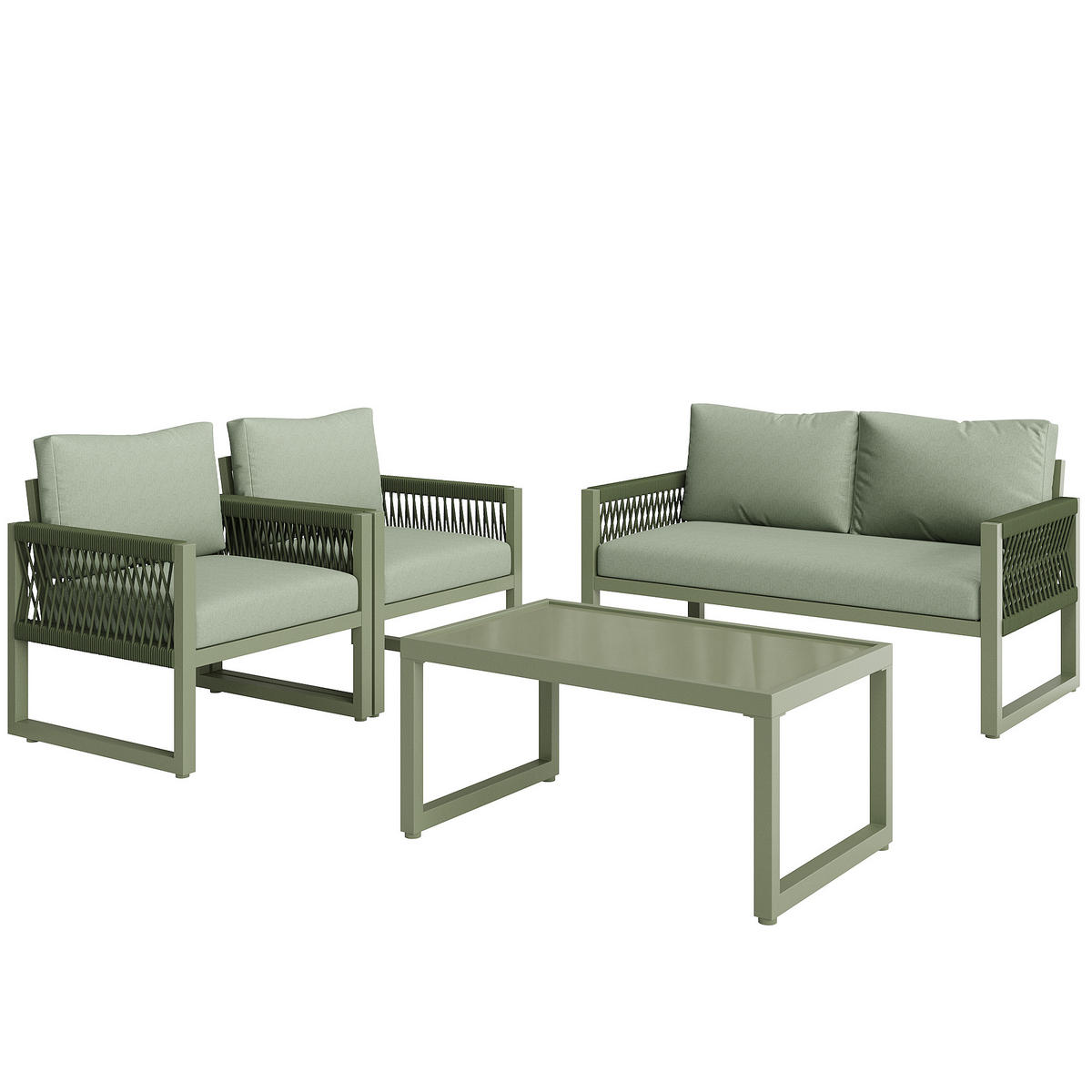 GARTEN-LOUNGE-SET Loungesessel-Set Grün 4-tlg. - Grün, Metall - ComfortXL