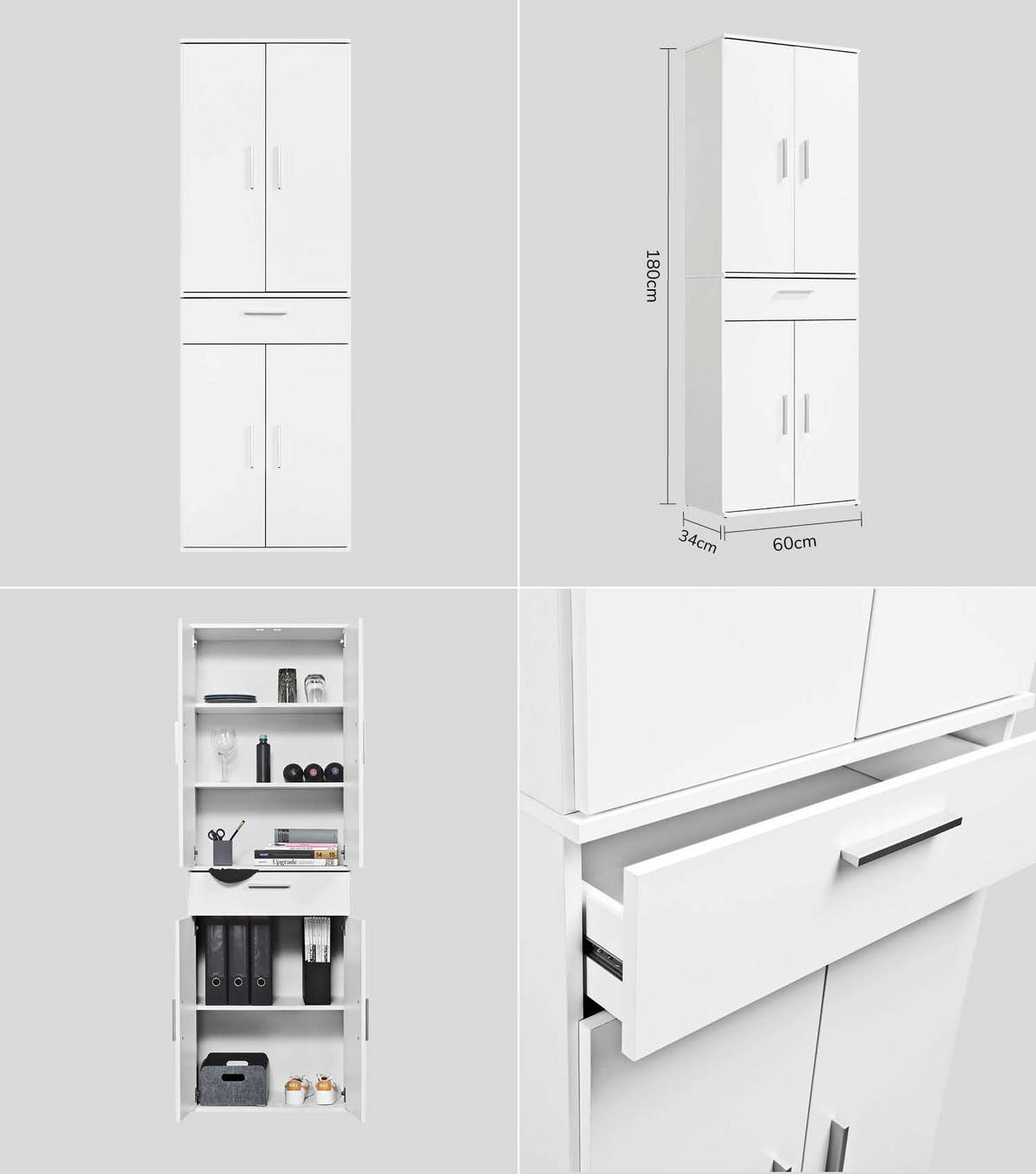 MEHRZWECKSCHRANK SET Der Allzweckwaffe - Silberfarben/Weiß, Holzwerkstoff (60/180/34cm) - Mokebo