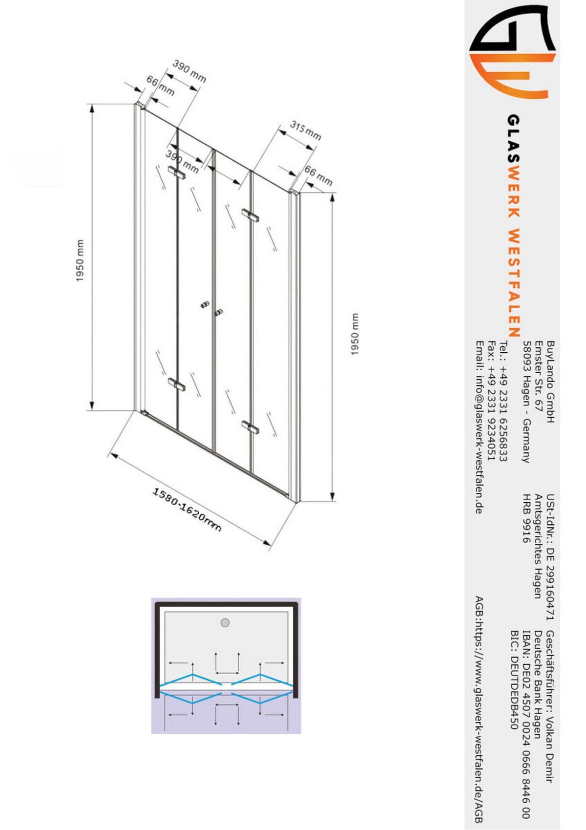 DUSCHKABINE Caroline 160x195cm Duschtür - Silberfarben, Glas (1/160/195cm) -  Glaswerk Westfalen