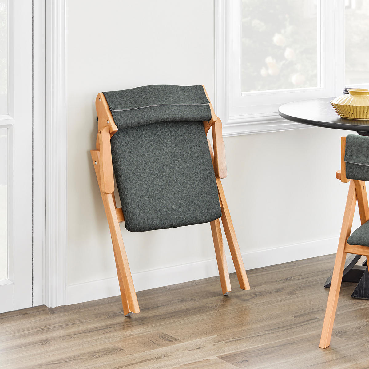 KLAPPSTUHL aus massivem Buchenholz mit Polsterung, Dunkelgrau - Dunkelgrau, Holz (61.5/77.6/56cm) - SoBuy
