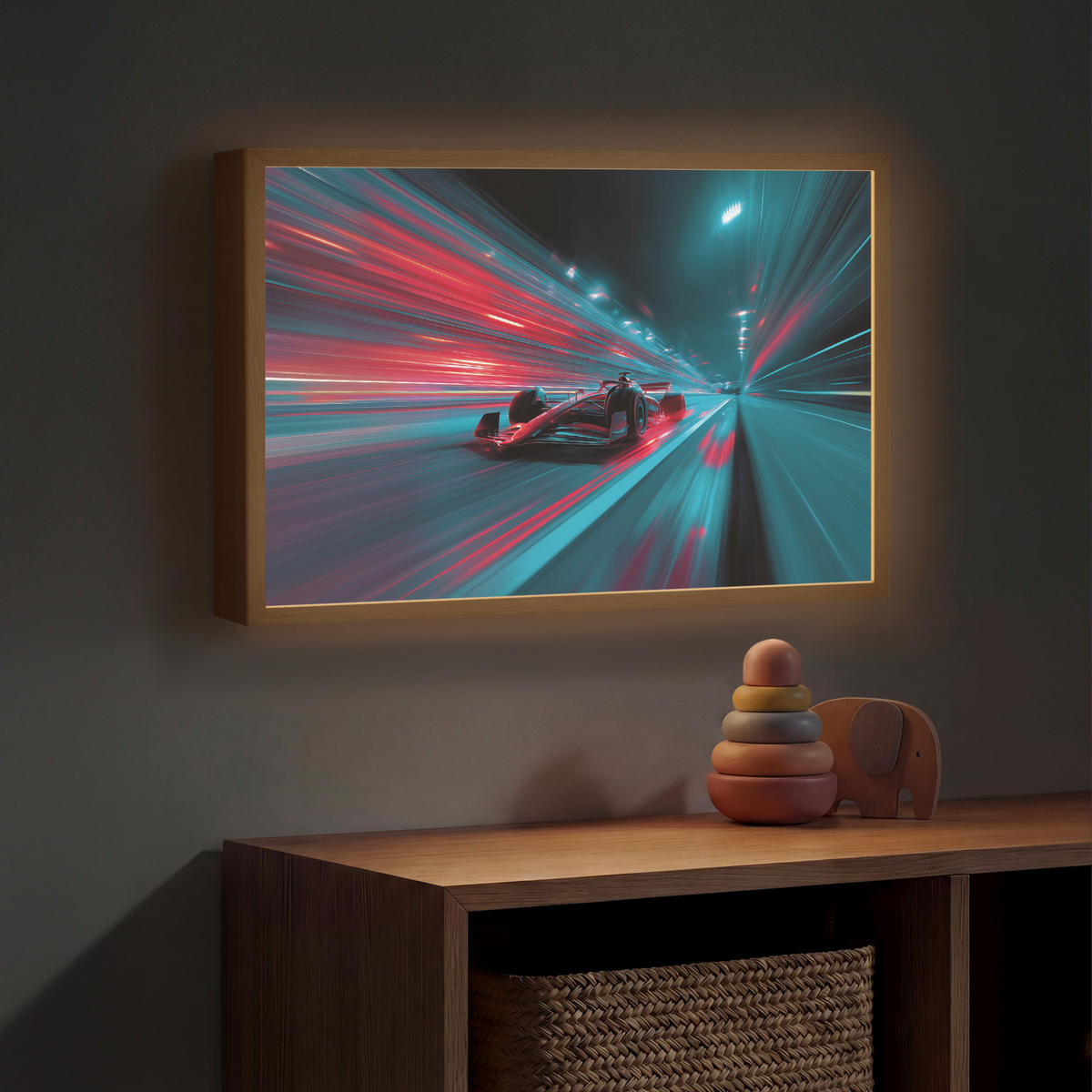 DOBÍJECÍ NOČNÍ LAMPIČKA Závodní auto - Červená - Rychlost 60x40 cm - tyrkysová, kompozitní dřevo (8/60/40cm) - OnlyWow
