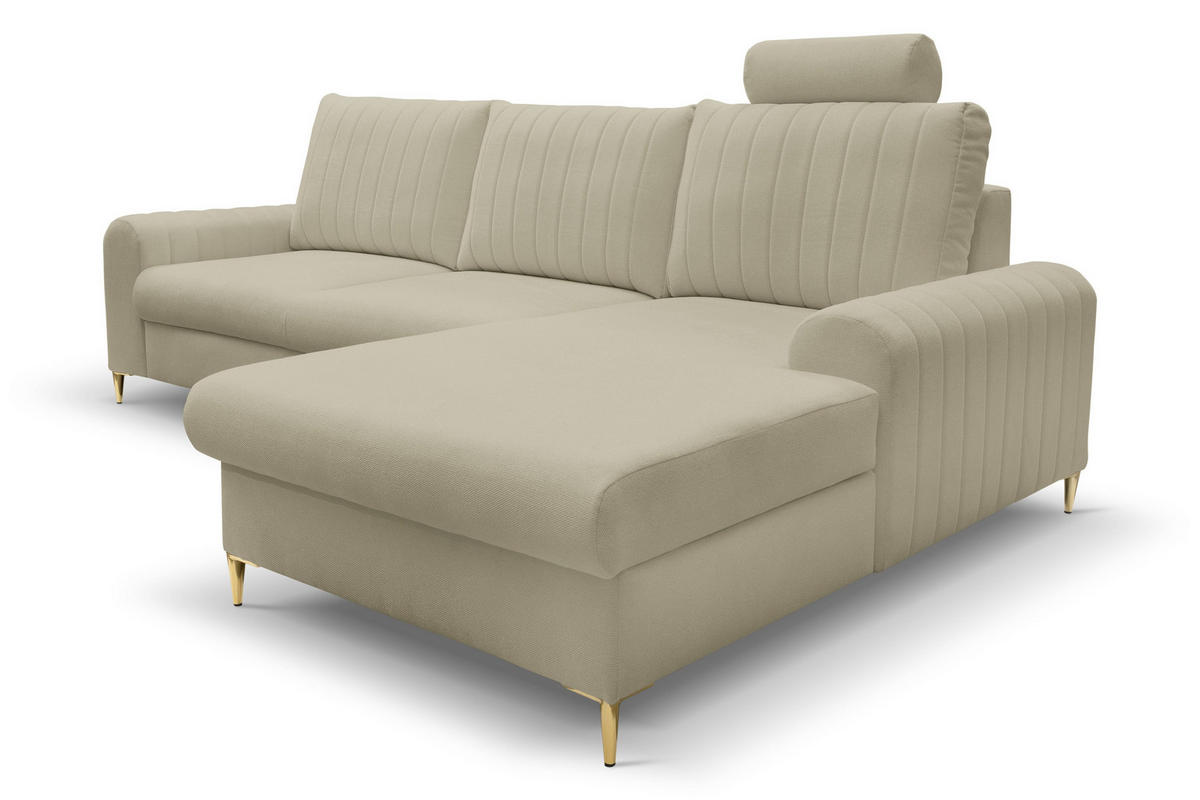 ECKSOFA VERONA R-S Beige Geflochtener Stoff mit Schlaffunktion - Beige, Holz (251/164cm) - MASSENO