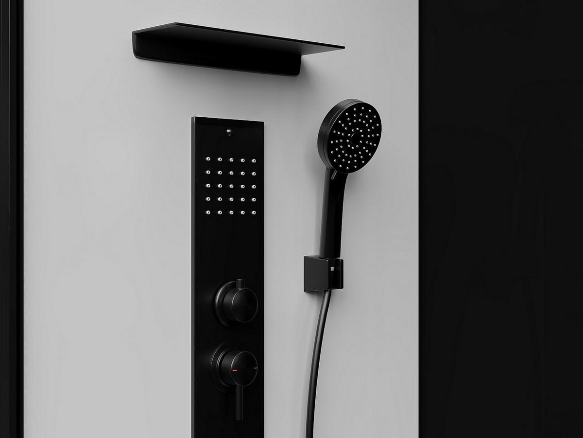 DUSCHKABINE - 80cm x 80cm - Sicherheitsglas - schwarz, weiß - FOMIRA - Schwarz, Glas (80/80/211cm) - Vente-Unique