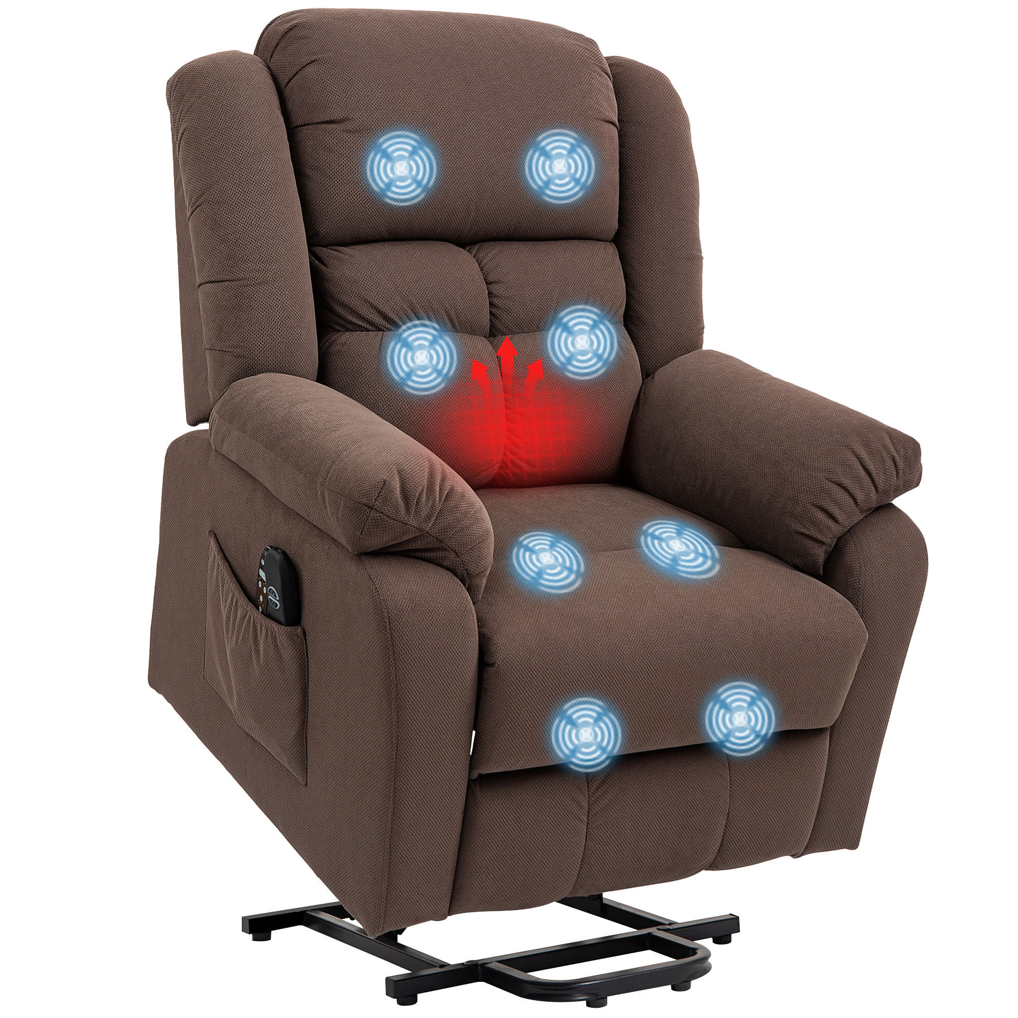 MASSAGESESSEL DE-06423 45° Lift, 150° neigbar, 8 Massagepunkte Dunkelbraun - Braun, Textil/Metall (92/104/102cm) - ComfortXL