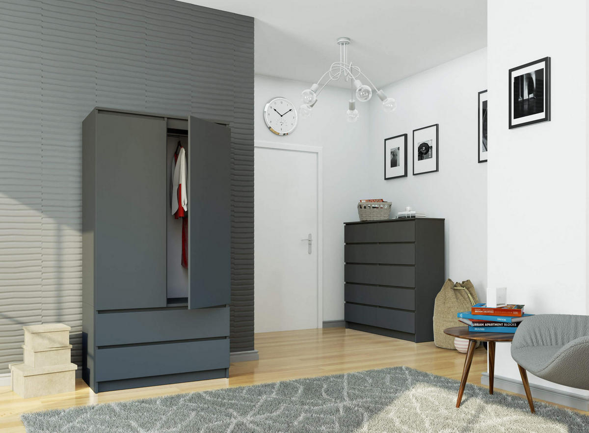 KLEIDERSCHRANK Graphitgrau 180x90x51 cm - Graphitfarben, Holzwerkstoff (90/180/51cm) - Akord