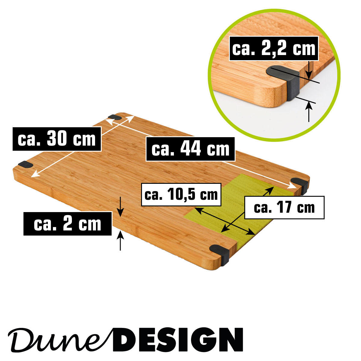 ANTI-RUTSCH-SCHNEIDEBRETT, 30/44/2 cm, Bambus - Braun, Holz (30/44cm) - Dunedesign