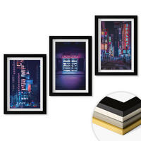 WANDBILDER 3er-Set - 20x30 cm Schwarzer Rahmen - Neon-Eingang zur nächtlichen Stadt - Schwarz, Kunststoff (20/30cm) - ArtPrintCave