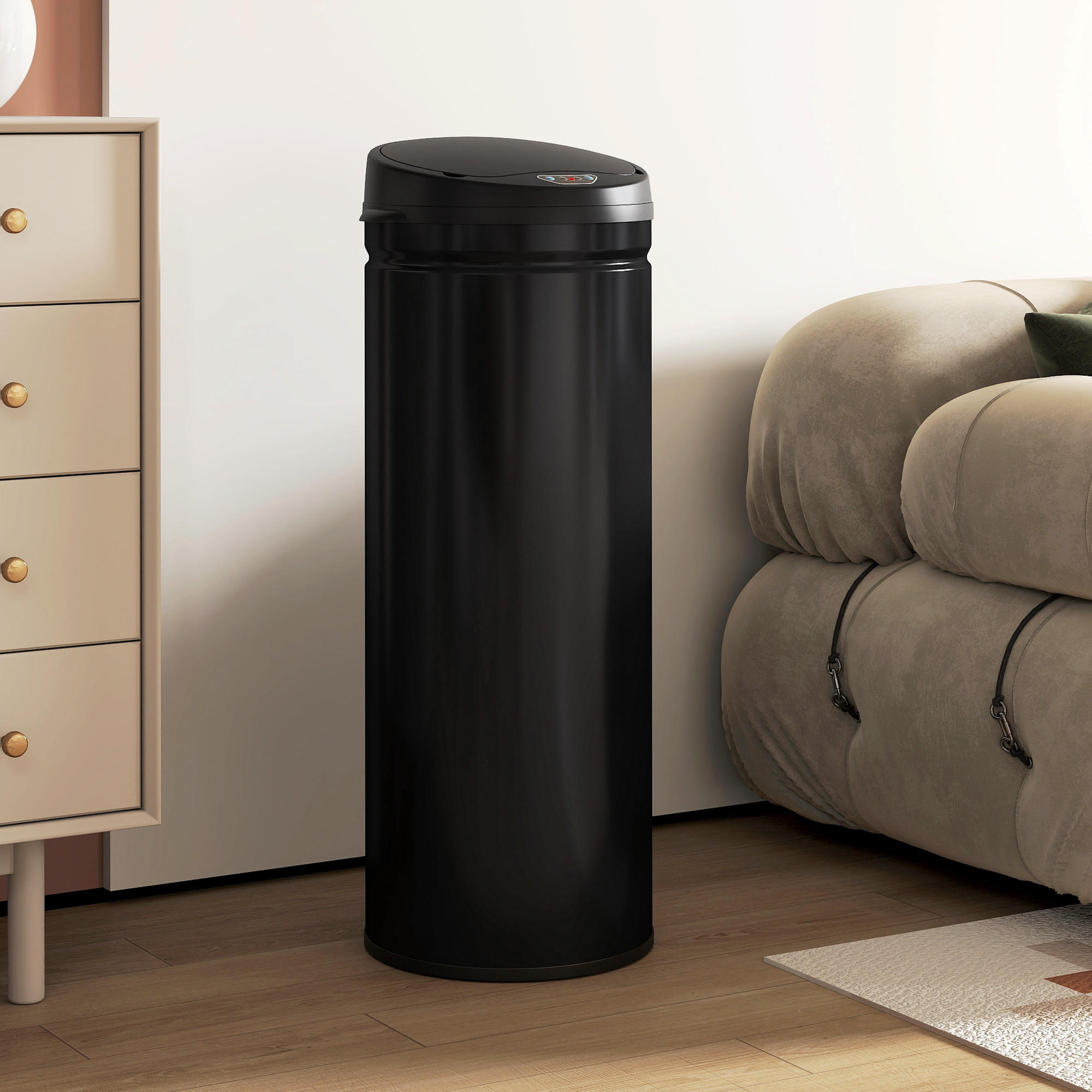 MÜLLEIMER mit Sensor 50L Edelstahl Automatischer Mülleimer mit Soft-Close-Deckel - Schwarz, Metall (30.5/85/30.5cm) - HOMCOM