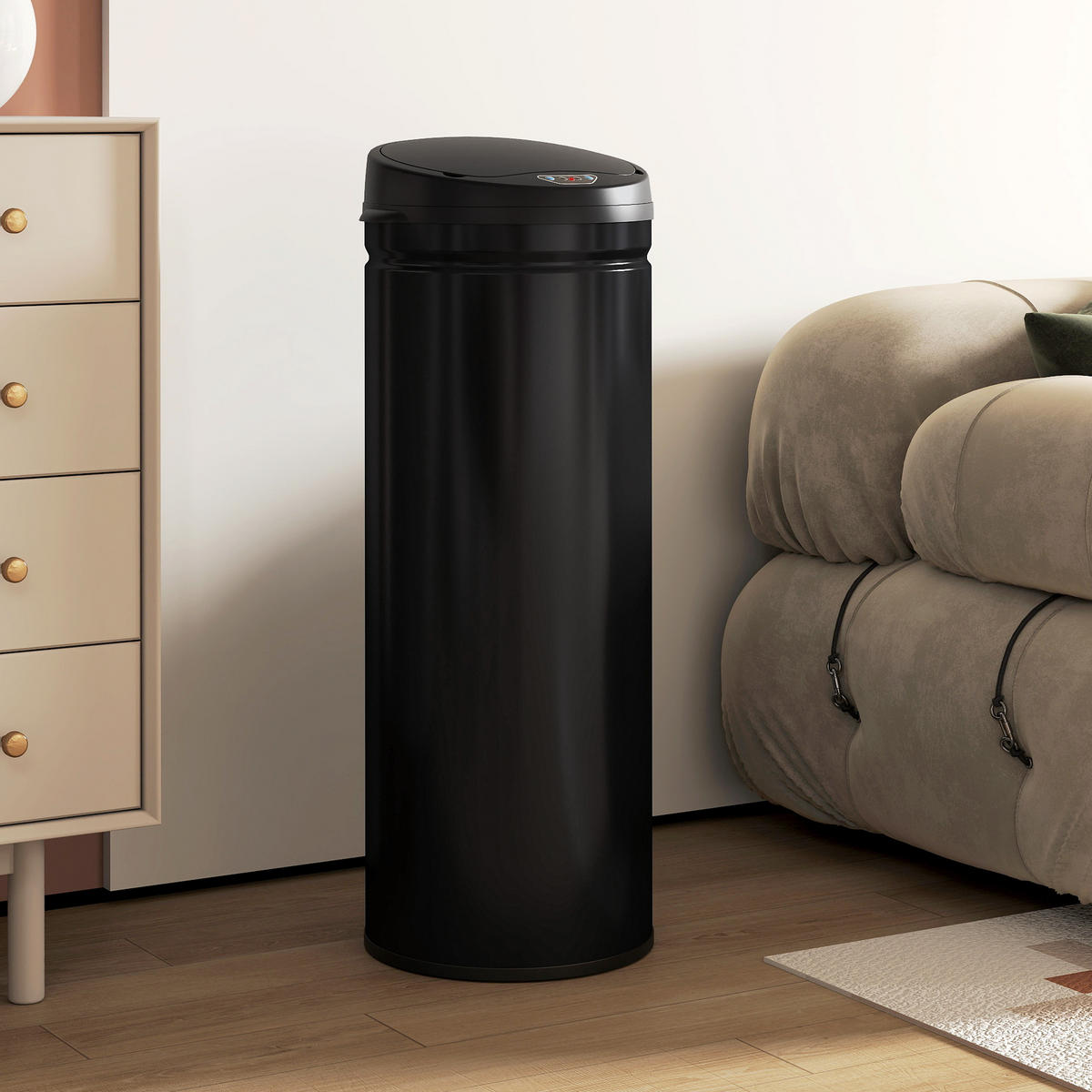 MÜLLEIMER mit Sensor 50L Edelstahl Automatischer Mülleimer mit Soft-Close-Deckel - Schwarz, Metall (30.5/85/30.5cm) - HOMCOM