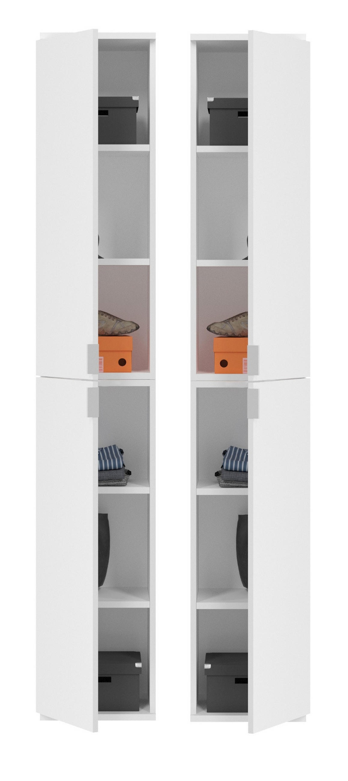 SCHUHSCHRANK weiß Hochglanz 30 cm, Flurschrank mit 6 Fächern - Chromfarben/Weiß Hochglanz, Holzwerkstoff/Metall (30/193/34cm) - Inn.Furn