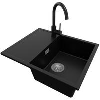GRANITSPÜLE Ibiza, 2-er set Schwarz 62/50 cm 1 Becken + Küchenarmatur 32/20 cm + Ablauf-Set ab 45er Unterschrank - Chromfarben/Schwarz, Kunststoff (62/19/50cm) - Primagran