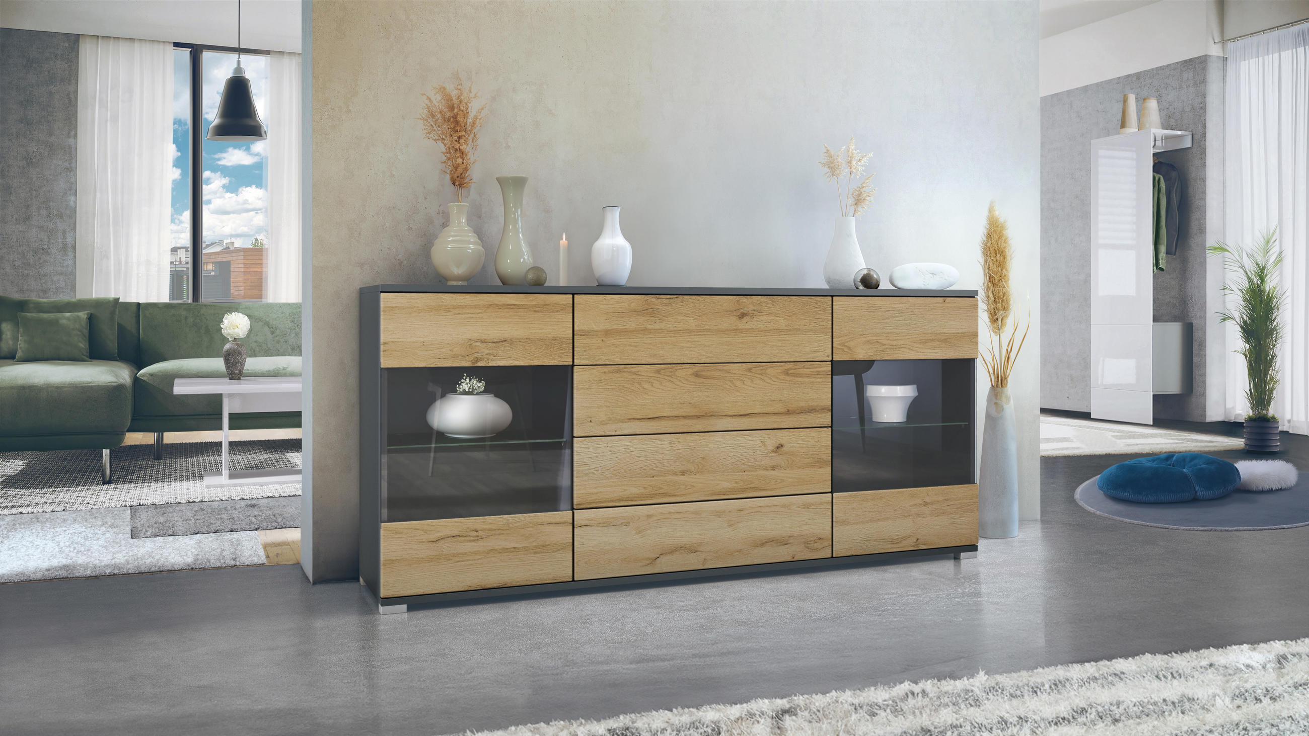SIDEBOARD Bari Eiche Natur - Eichefarben, Holzwerkstoff (166.5/75.5/35cm) - Vladon