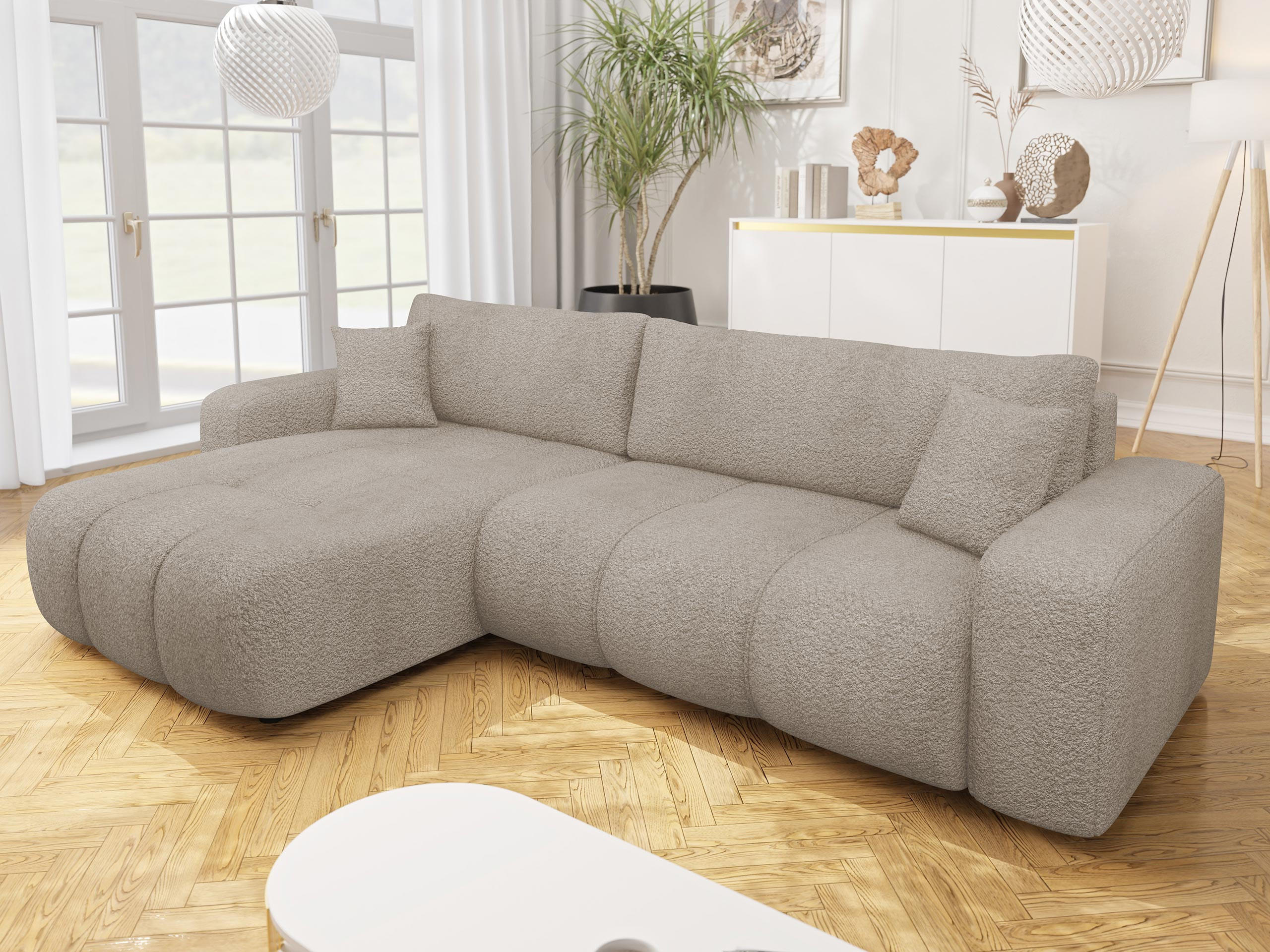 ECKSOFA Furyn Maxi Boucle - Schwarz/Braun, Holzwerkstoff/Kunststoff (274/145cm) - MIRJAN24