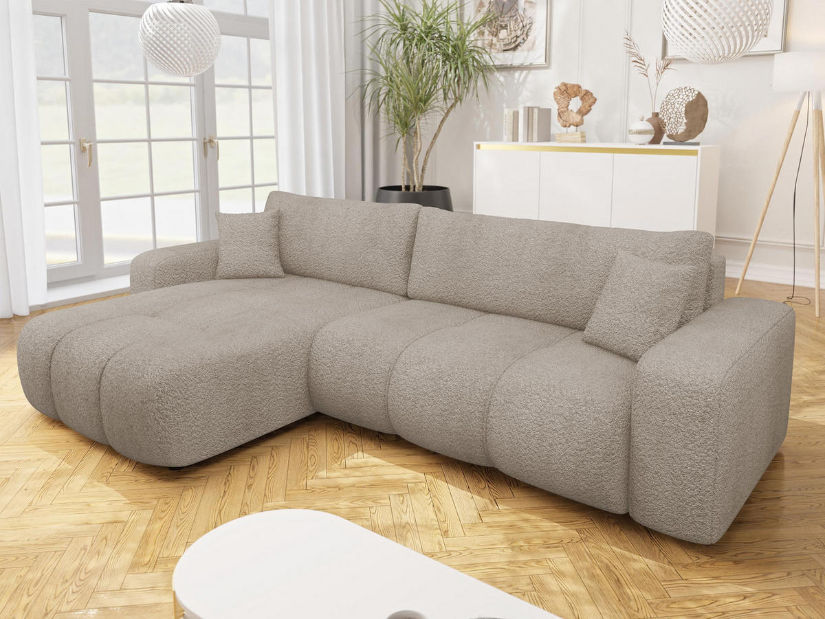 ECKSOFA Furyn Maxi Boucle - Schwarz/Braun, Holzwerkstoff/Kunststoff (274/145cm) - MIRJAN24