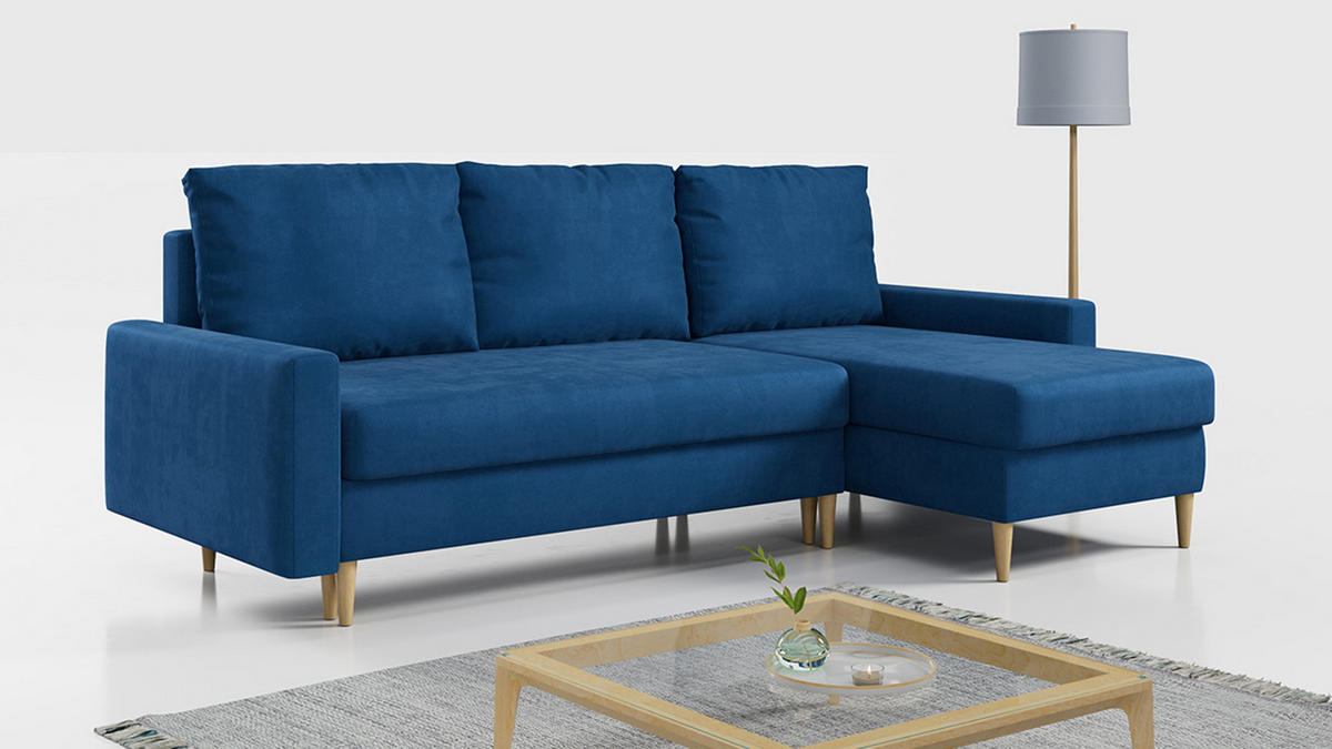 ECKSOFA Lang Velvet Dunkelblau - Dunkelblau/Braun, Holz/Textil (220/140cm) - MKS