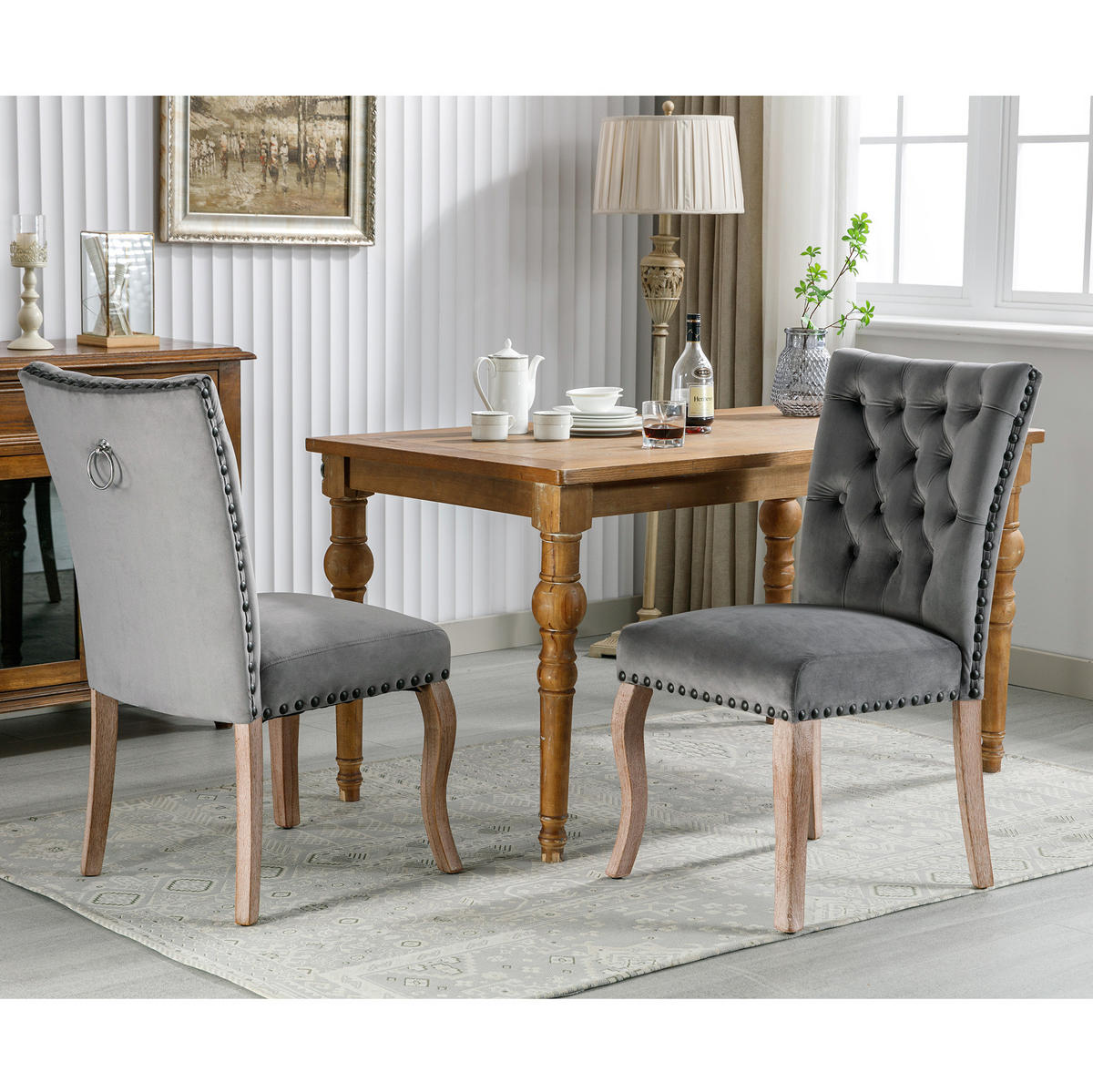 ESSZIMMERSTUHL modern Samt Grau mit Massivholzbeinen und Ziernägeln - Grau, Metall (63/95/49cm) - Meubliv