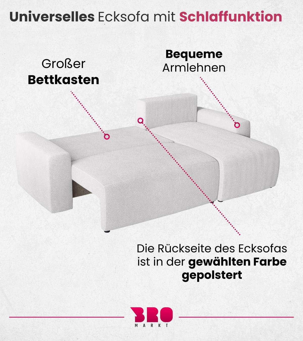 ECKSOFA PLUSH mit Schlaffunktion Hellgrau Boucle - Silberfarben, Textil (240/145cm) - Bromarkt