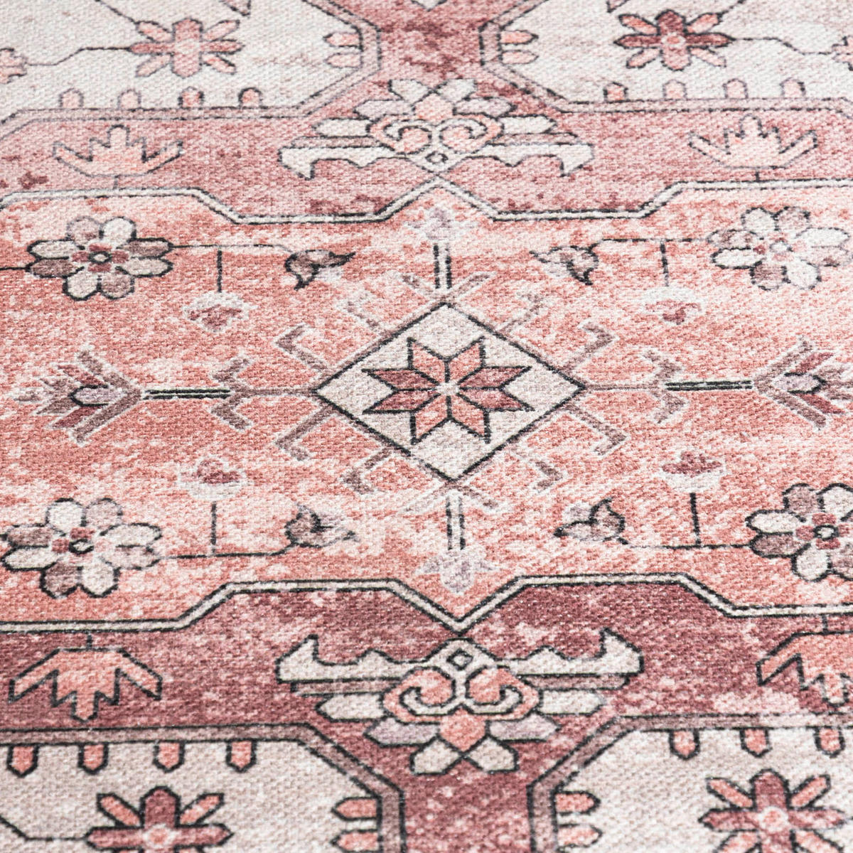 TEPPICH Beige Boho Vintage - Rechteckig Pflanzlich - Rosa - 140 x 200 cm - Pink/Beige, Textil (140/200cm) - Mazovia