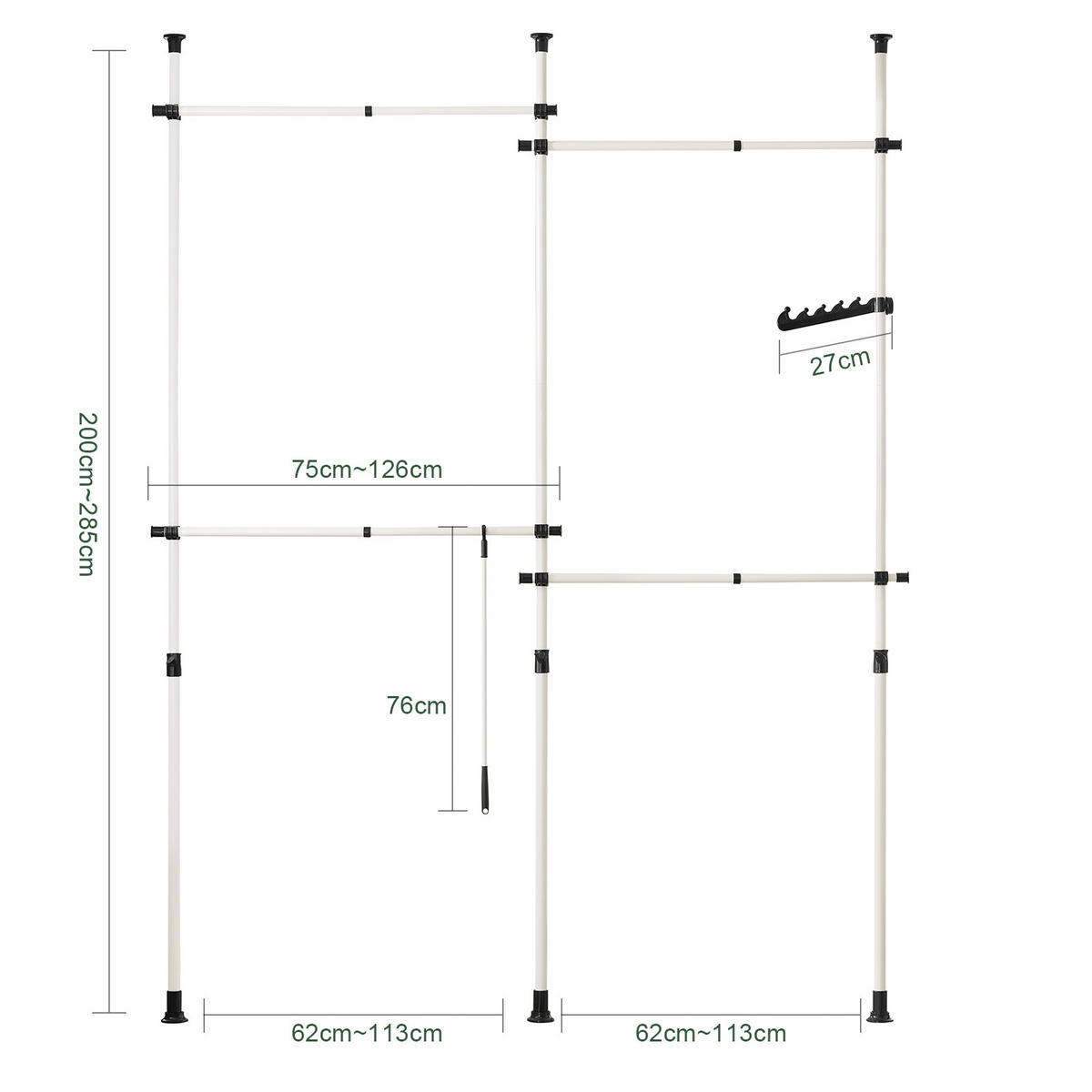 TELESKOP GARDEROBEN SYSTEM - Weiß, Kunststoff (226/285/3cm) - SoBuy