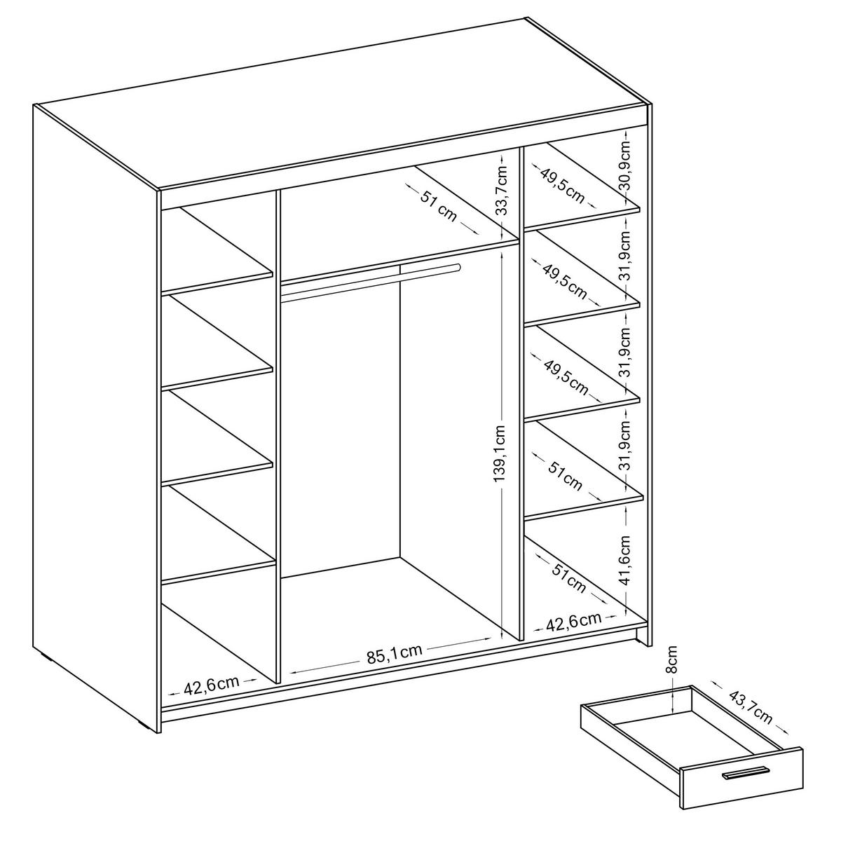 KLEIDERSCHRANK Storicos Sonoma Eiche 176,3/190,5/53 cm - 4T6S Modern mit Schubladen und Spiegel - Beige, Holzwerkstoff/Kunststoff (176.3/190.6/53cm) - AX Living