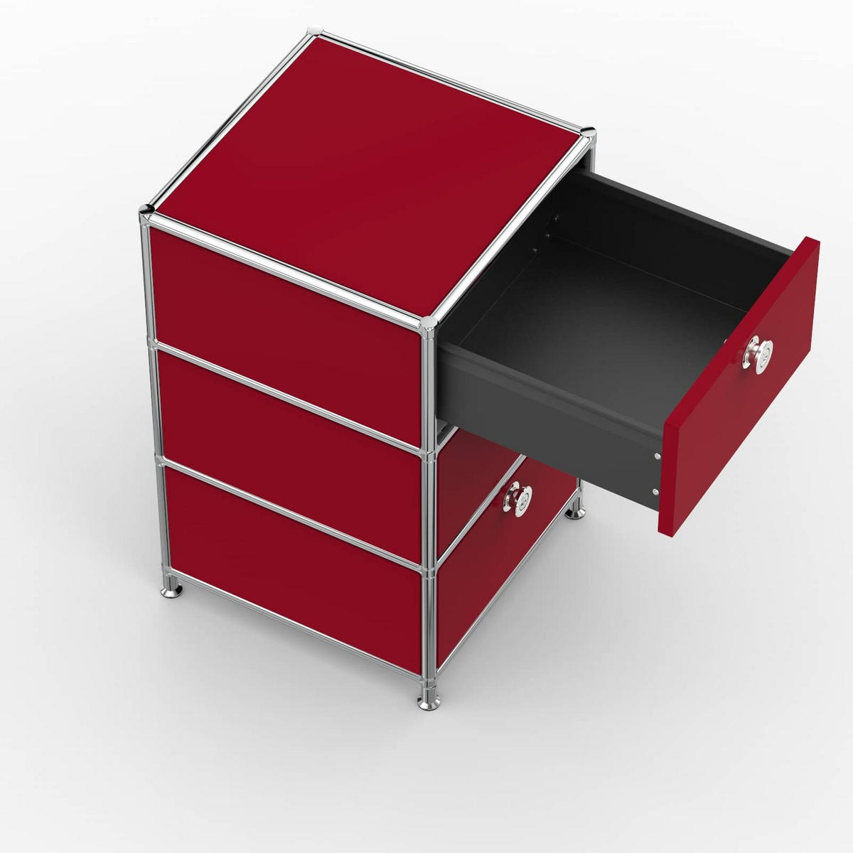 BÜRO-STANDCONTAINER, Metall, 40cm, 3 Schubladen, Rubinrot - Chromfarben/Silberfarben, Metall (40/64.6/39.7cm) - Versee